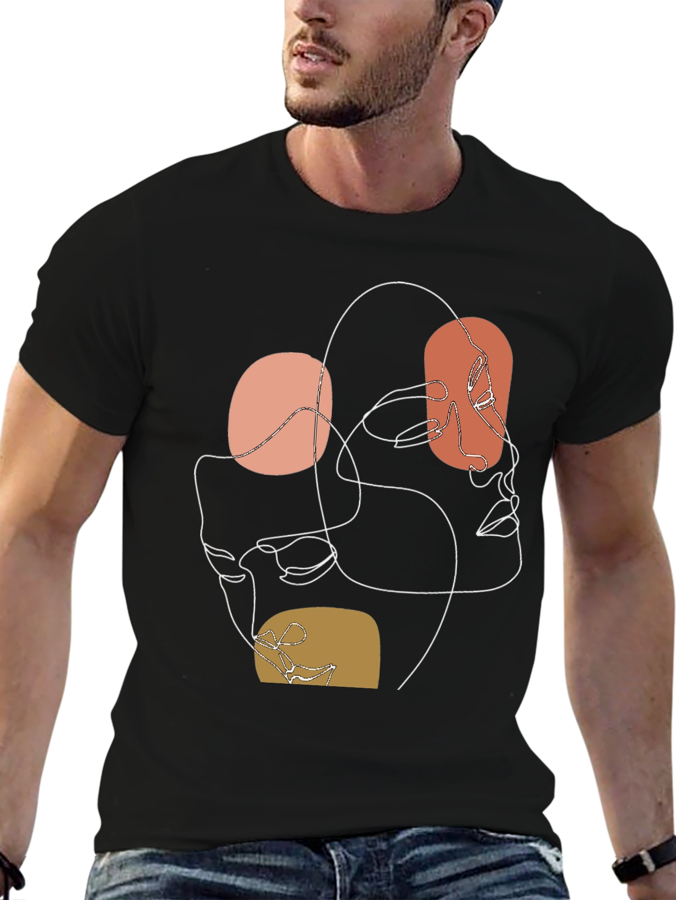 Black Abstract Line Art Graphic Tee - Modern Minimalist Design view 6