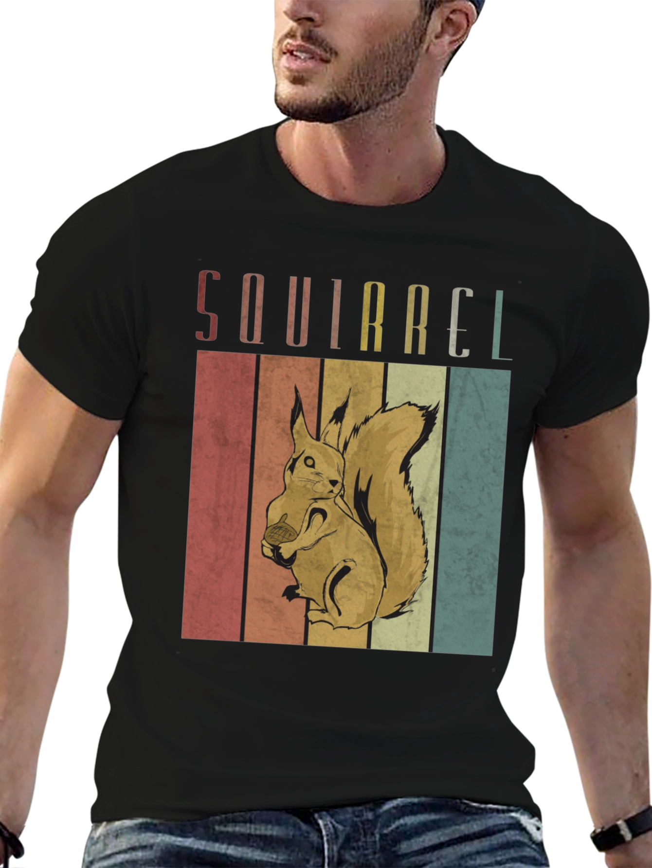 Black Retro Squirrel T-Shirt - Unique Vintage Animal Tee view 6