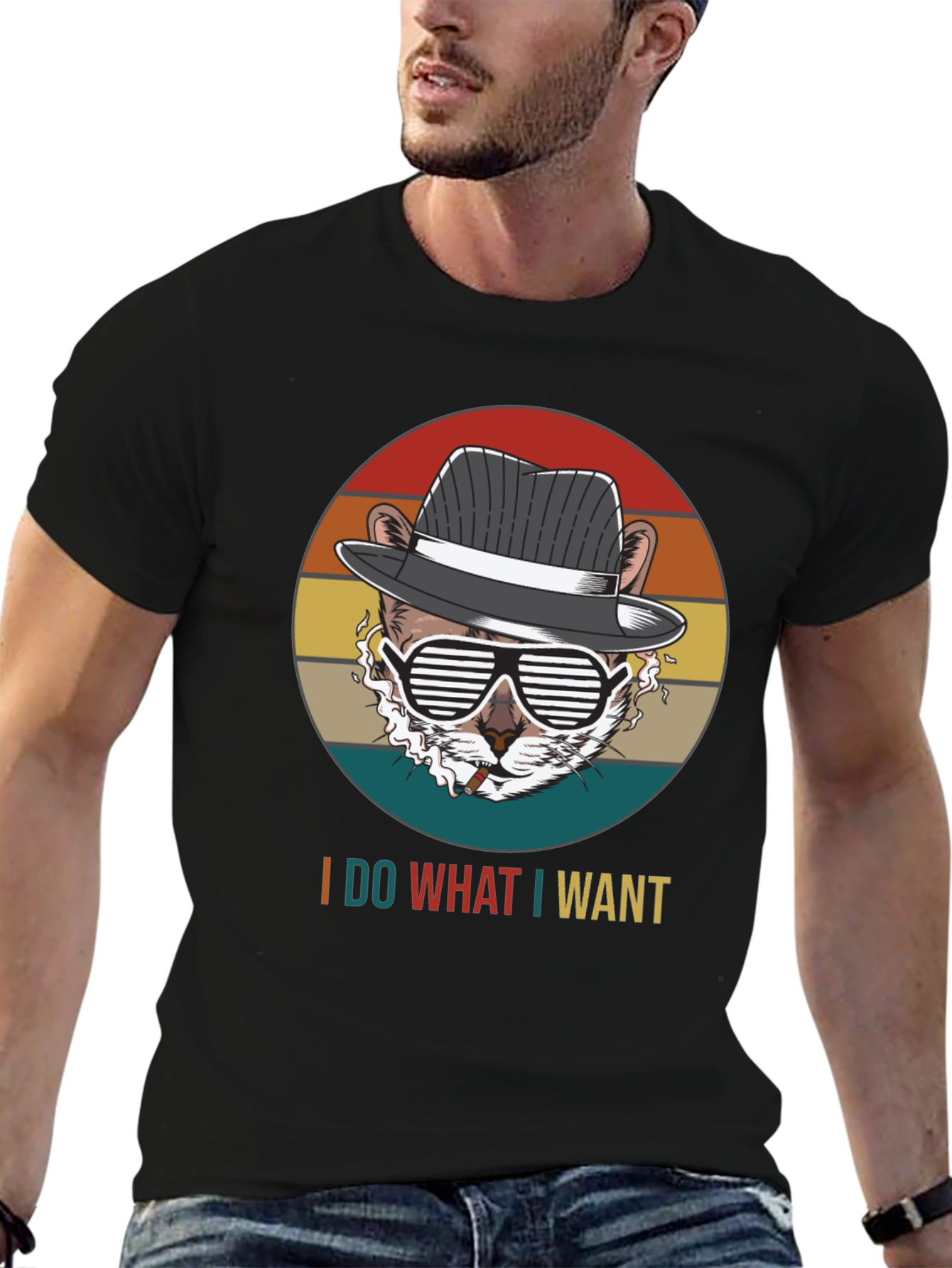 Black I Do What I Want T-Shirt: Cool Cat Design view 6