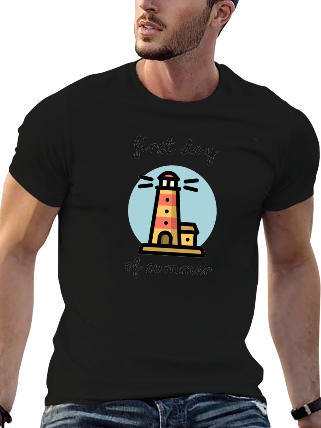 Black Lighthouse Graphic Print Black T-Shirt view 6