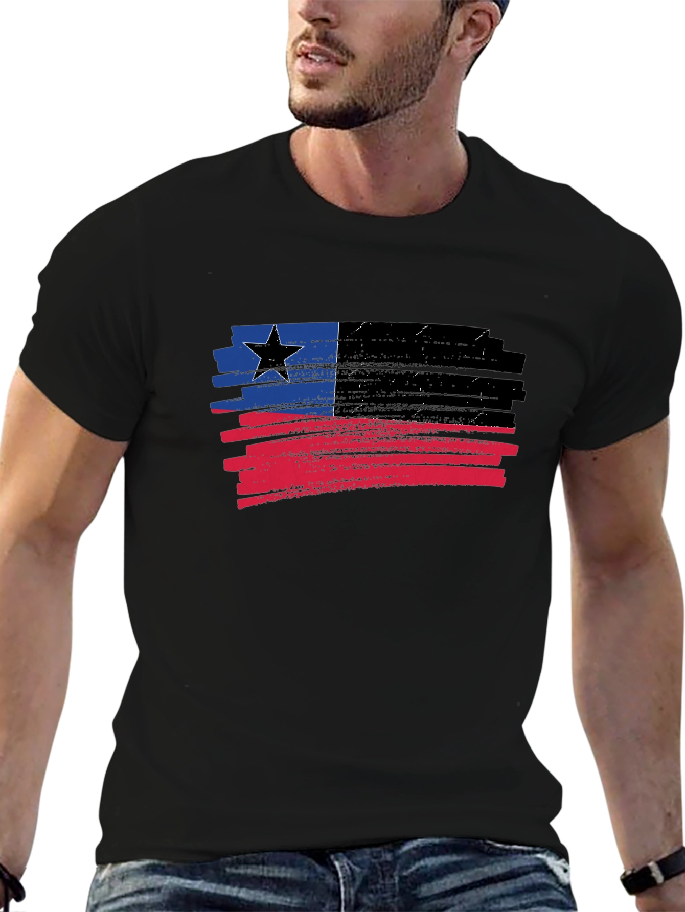 Black Distressed Grunge Flag T-Shirt - Black view 6