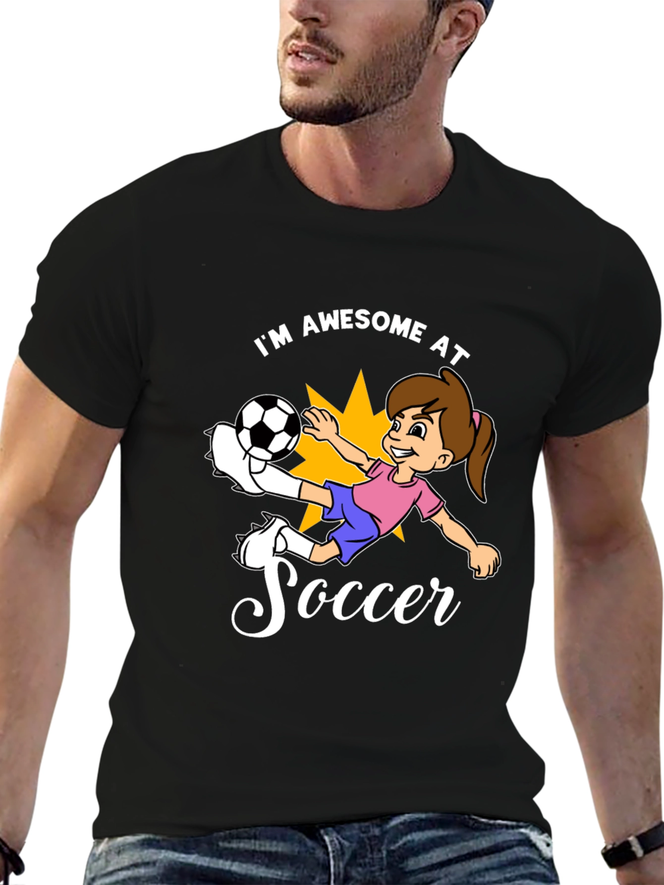 Black Awesome Soccer Girl Black T-Shirt view 6