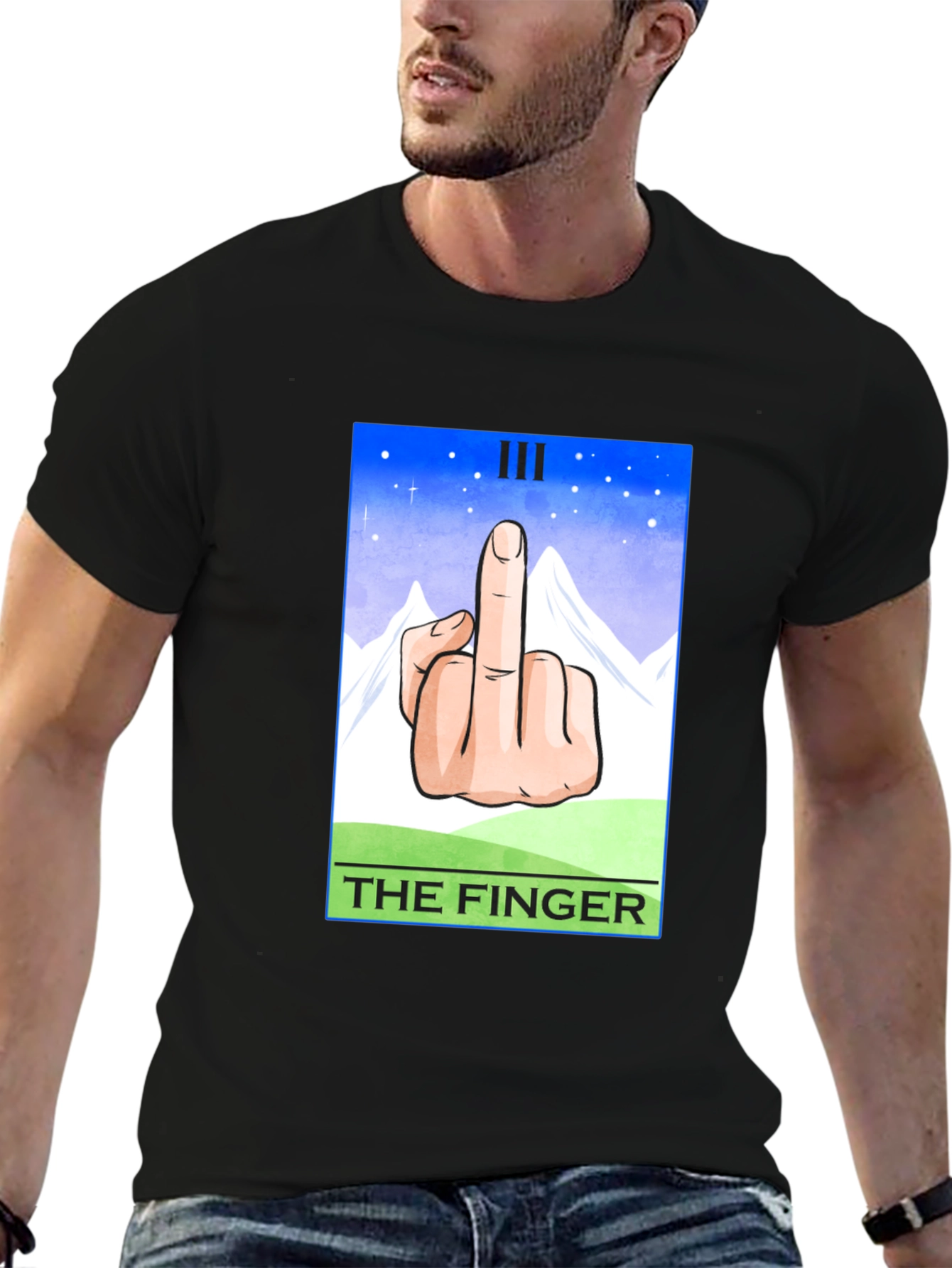 Black The Finger Tarot Card T-Shirt - Funny Graphic Tee view 6