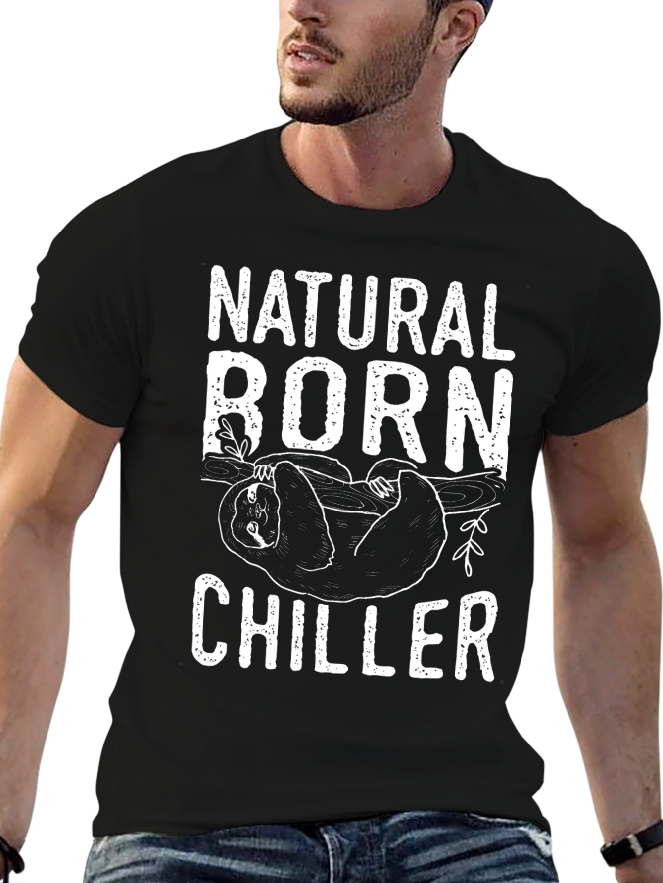 Black Natural Born Chiller Sloth Graphic T-Shirt view 6