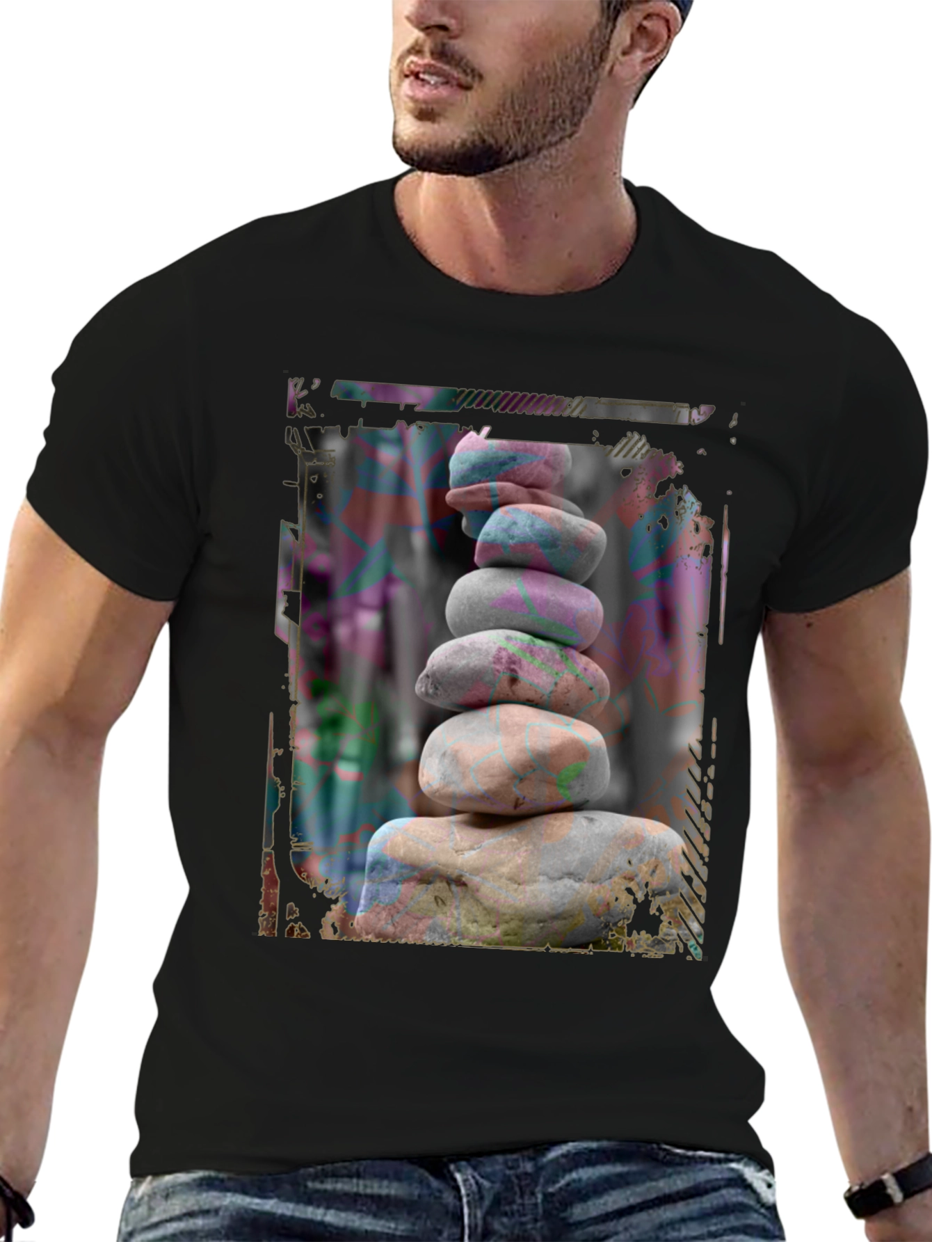 Black Zen Stone Stack Graphic Tee view 6