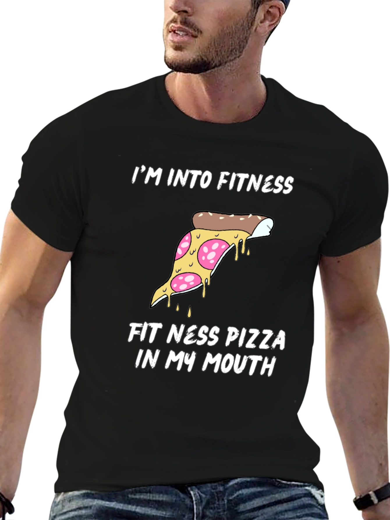 Black Fitness Pizza Graphic Tee - Funny Workout Shirt view 6