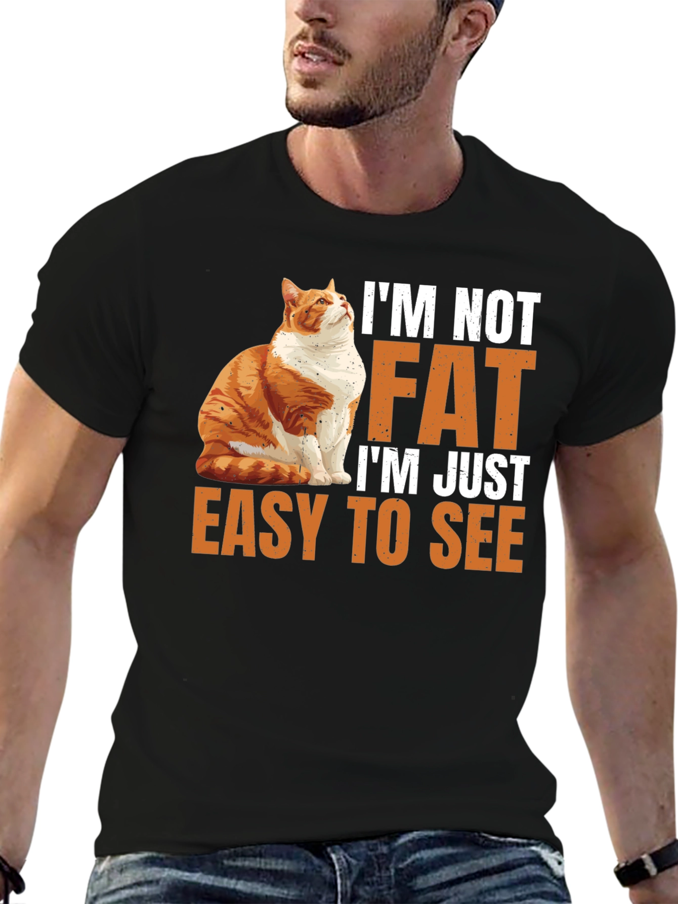 Black I'm Not Fat T-Shirt - Easy to See Funny Cat Tee view 6