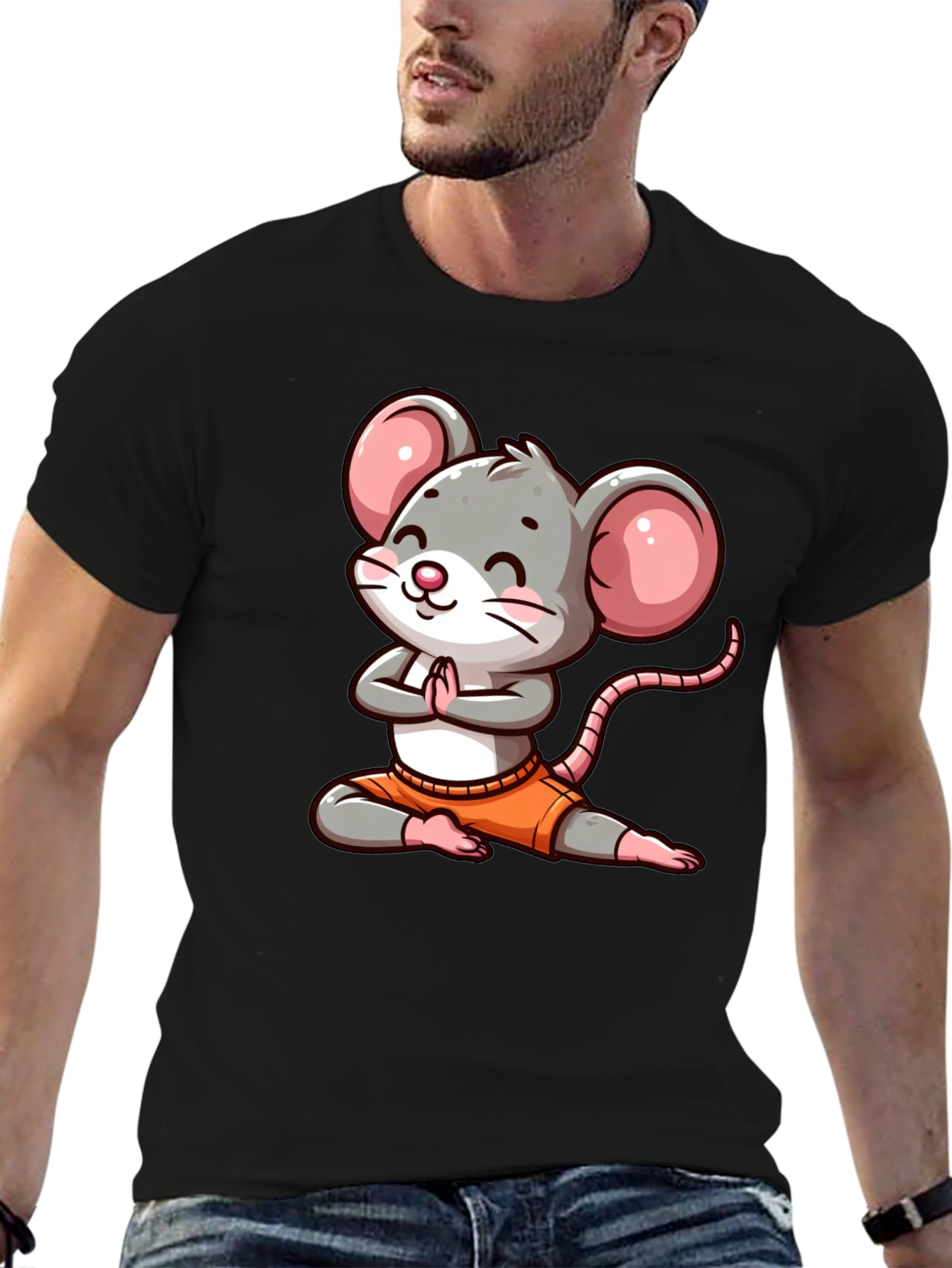 Black Yoga Mouse Graphic Tee - Funny Cartoon Design view 6