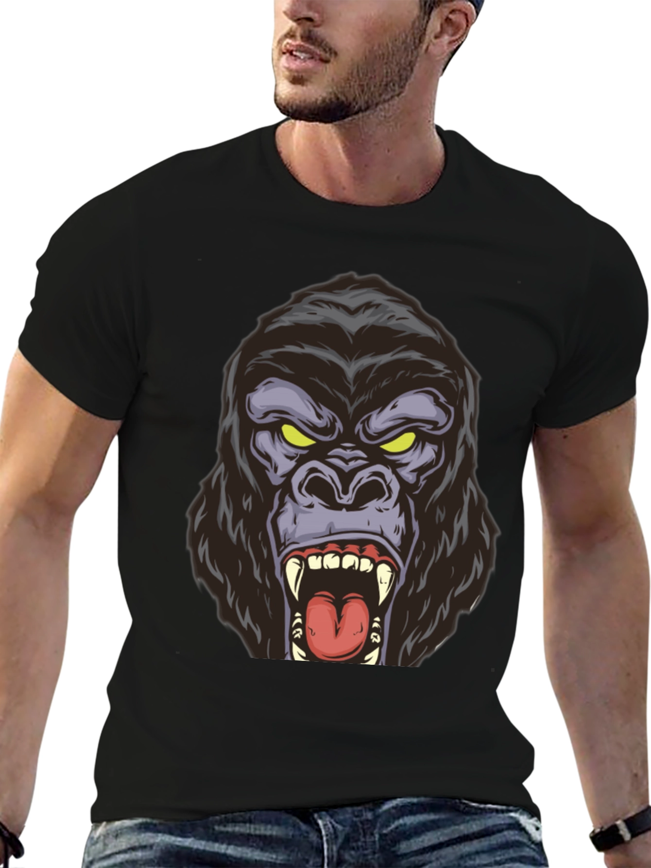 Black Roaring Gorilla Graphic Tee - Bold Black Shirt view 6