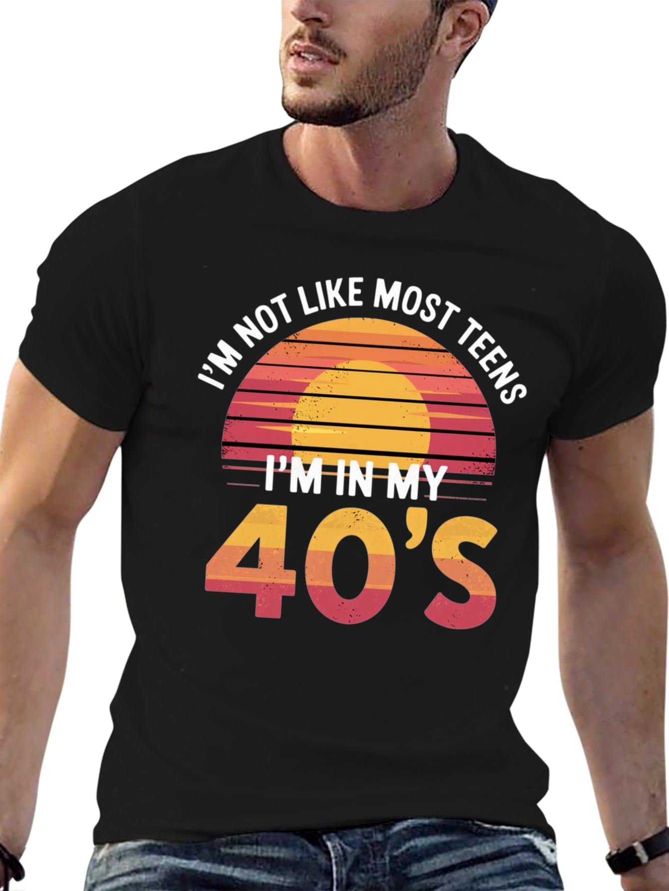 Black Funny 40's Retro Sunset T-Shirt view 6