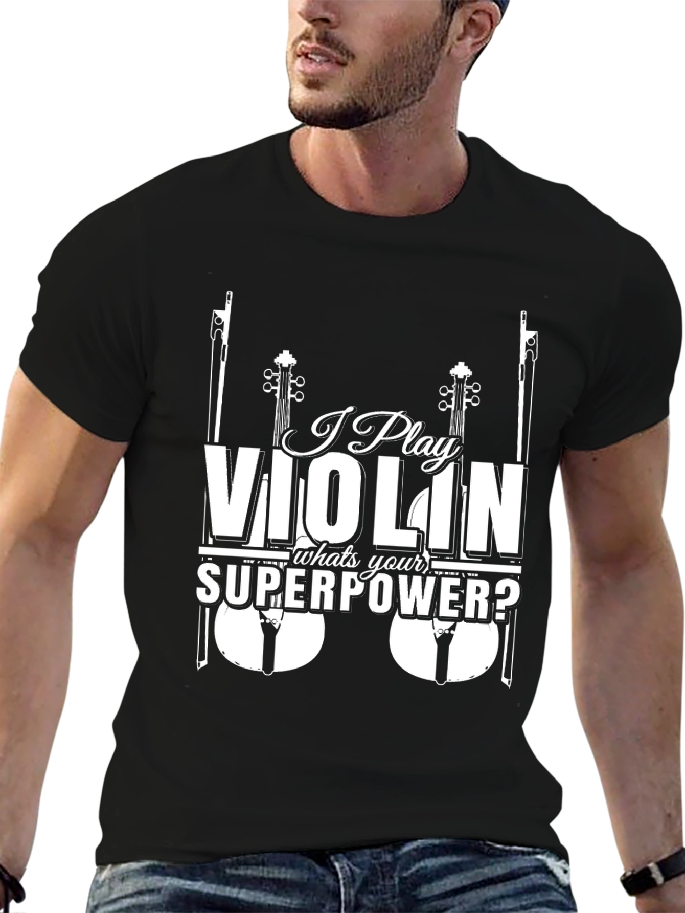 Black I Play Violin What's Your Superpower Funny Musician T-Shirt view 6