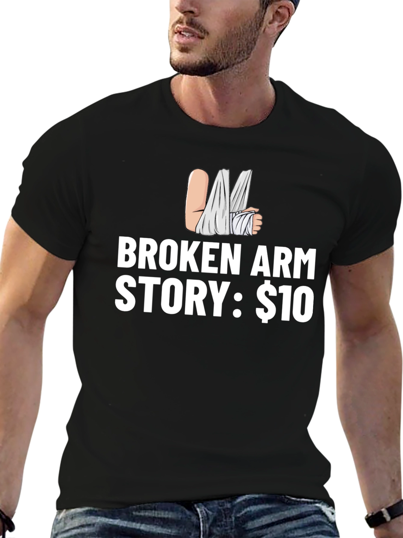Black Broken Arm Story T-Shirt - Funny Humor Tee view 6