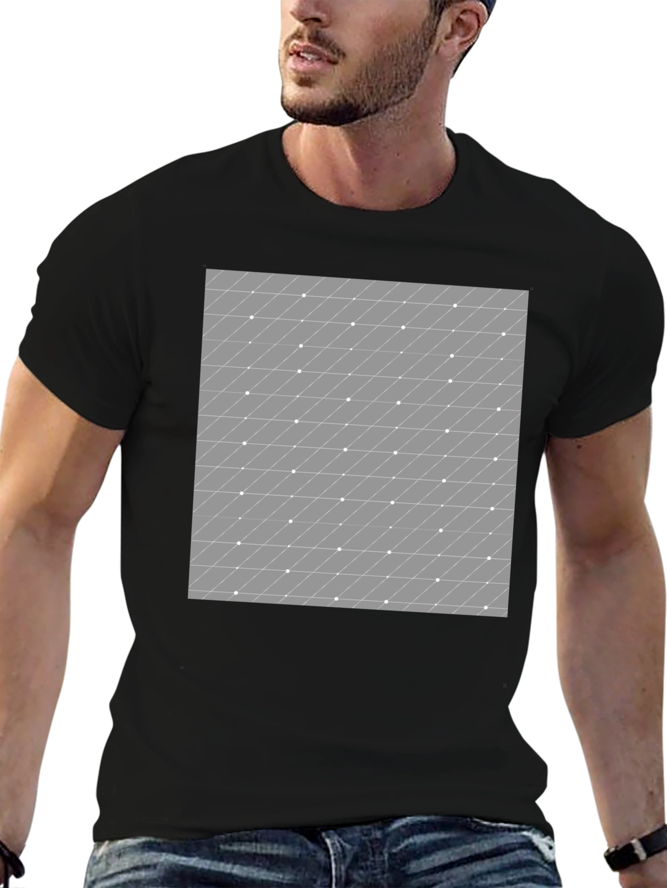 Black Modern Geometric Pattern Black T-Shirt view 6