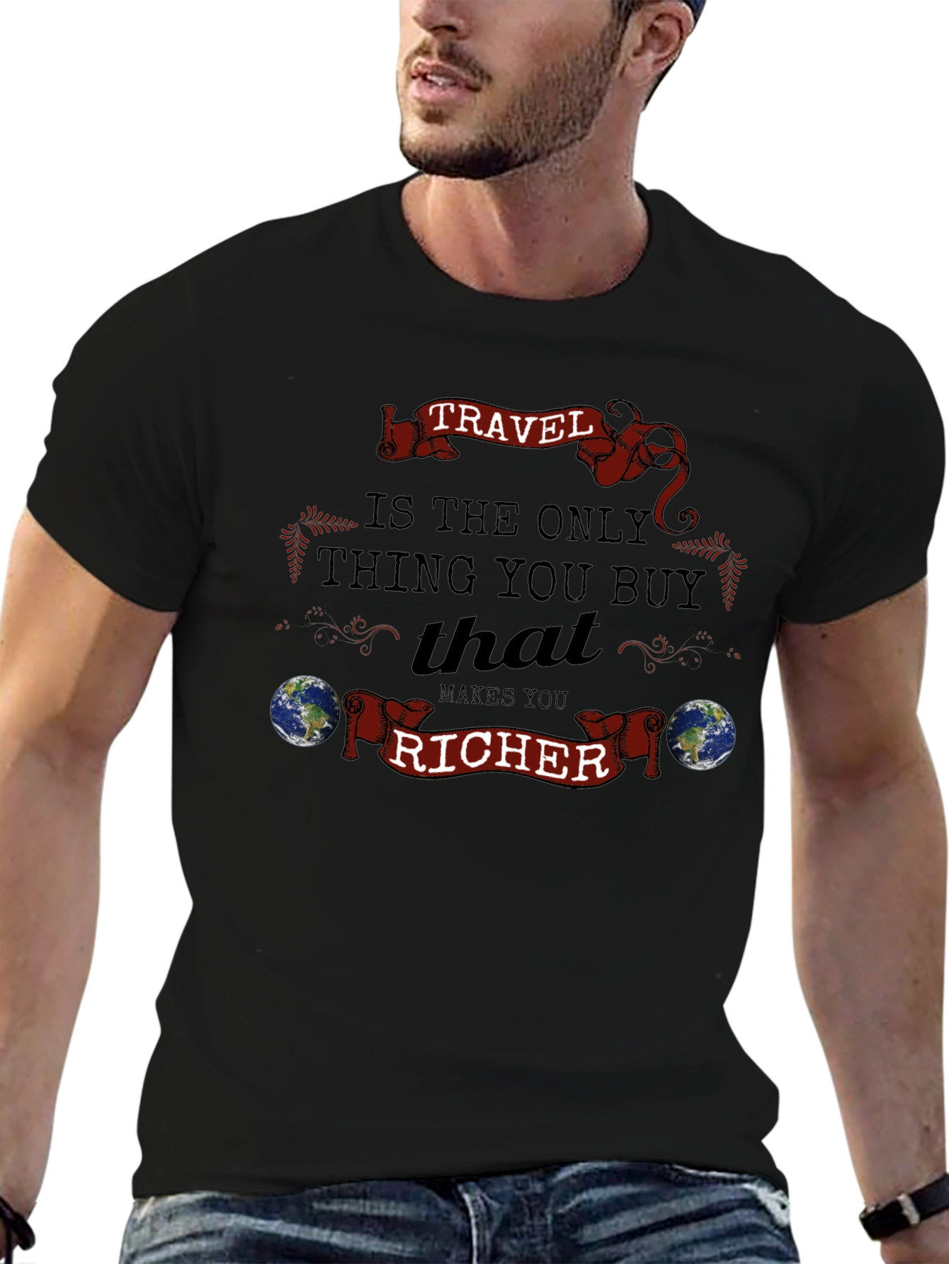 Black Travel Makes You Richer T-Shirt view 6