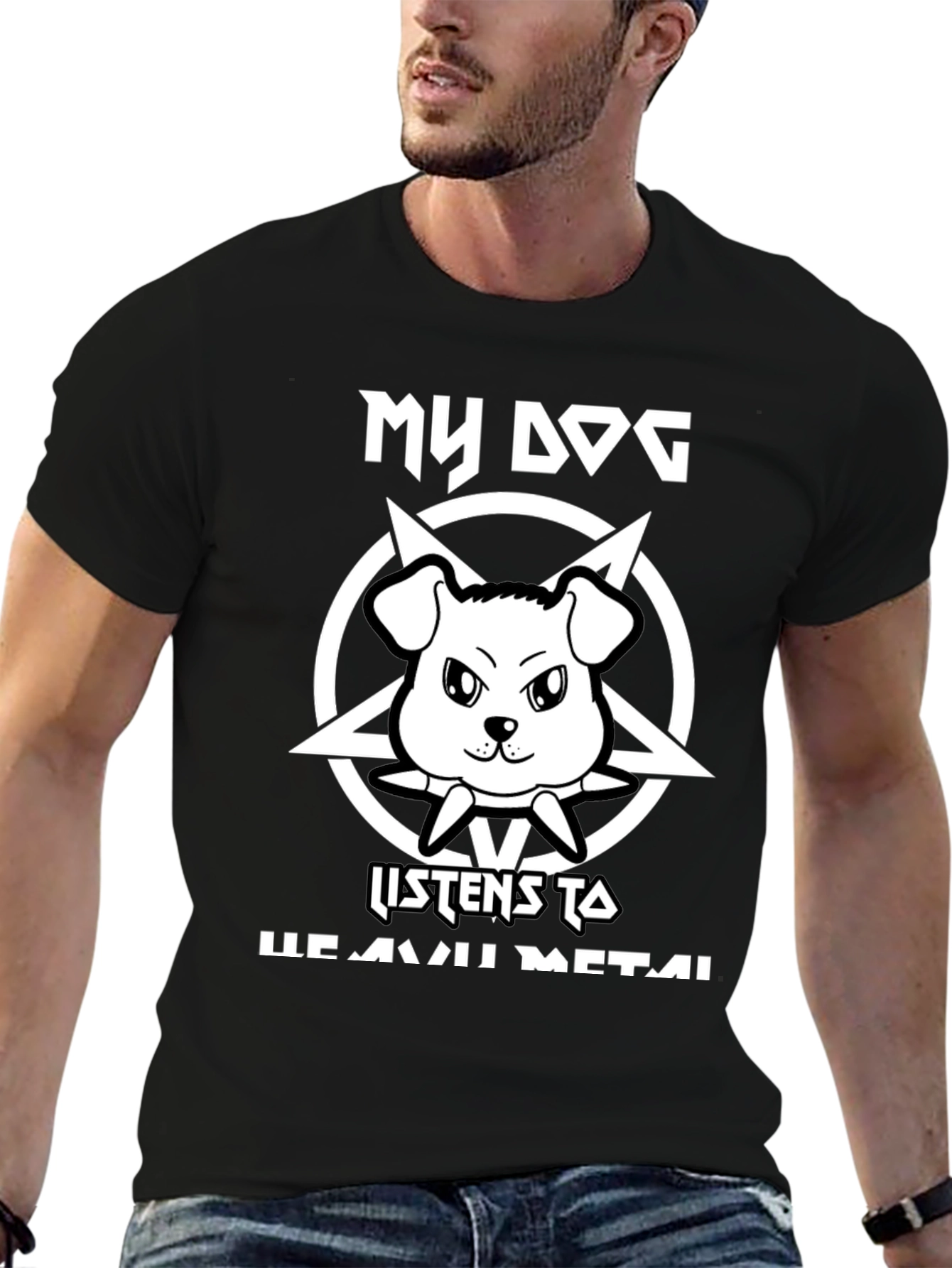Black My Dog Listens to Heavy Metal Graphic Tee view 6