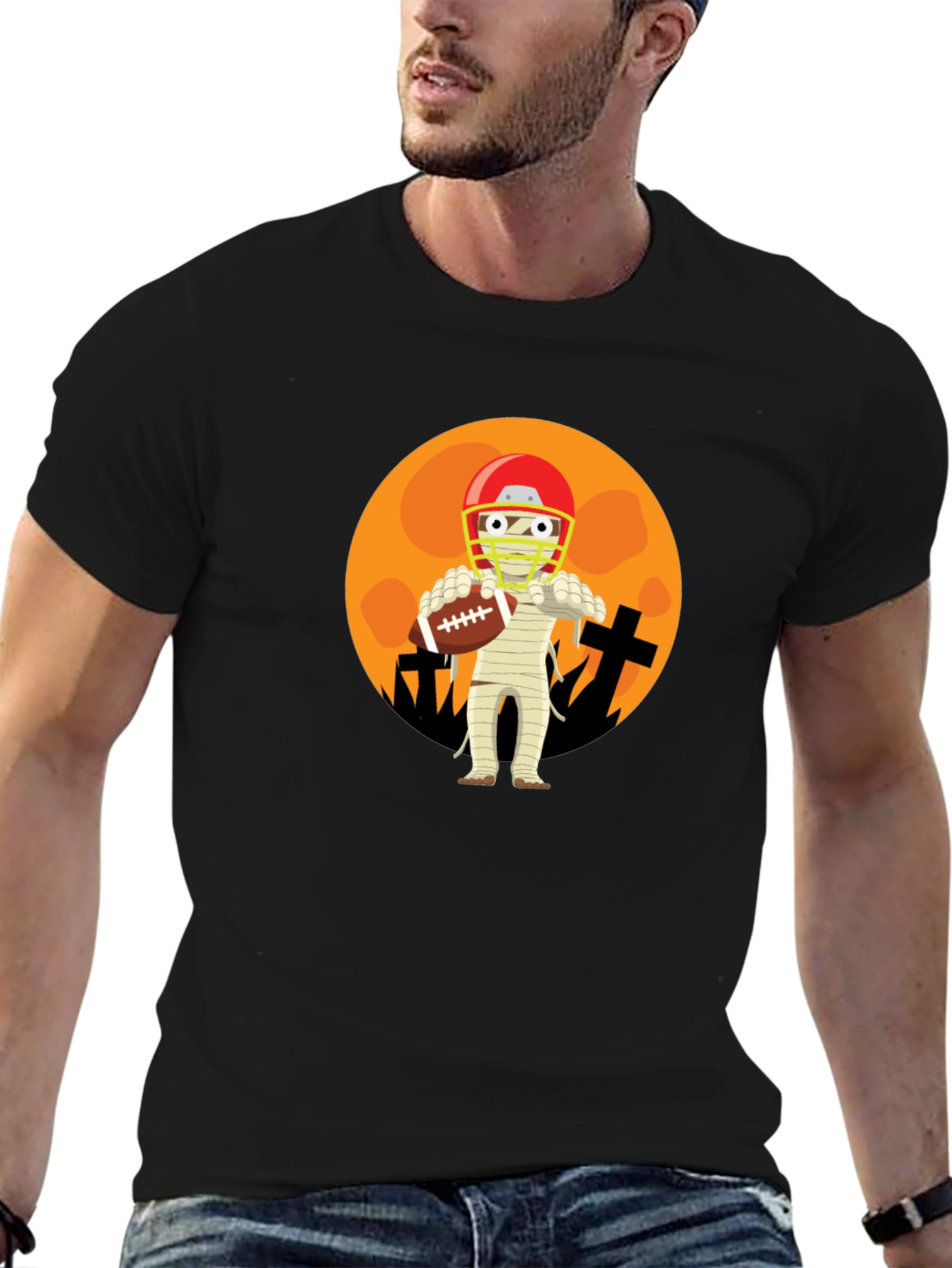 Black Football Mummy Halloween T-Shirt view 6
