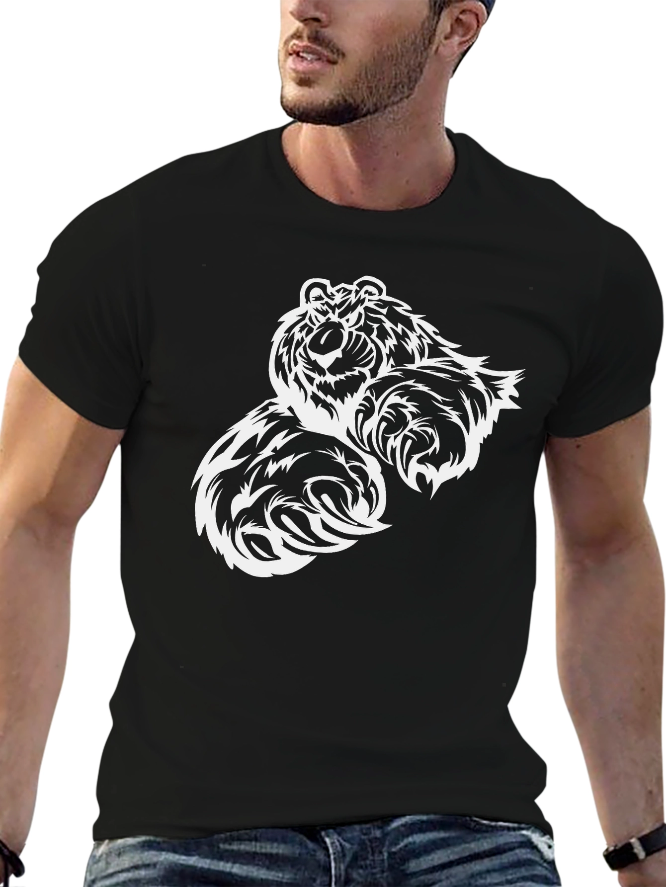 Black Black T-Shirt with White Tiger Graphic view 6