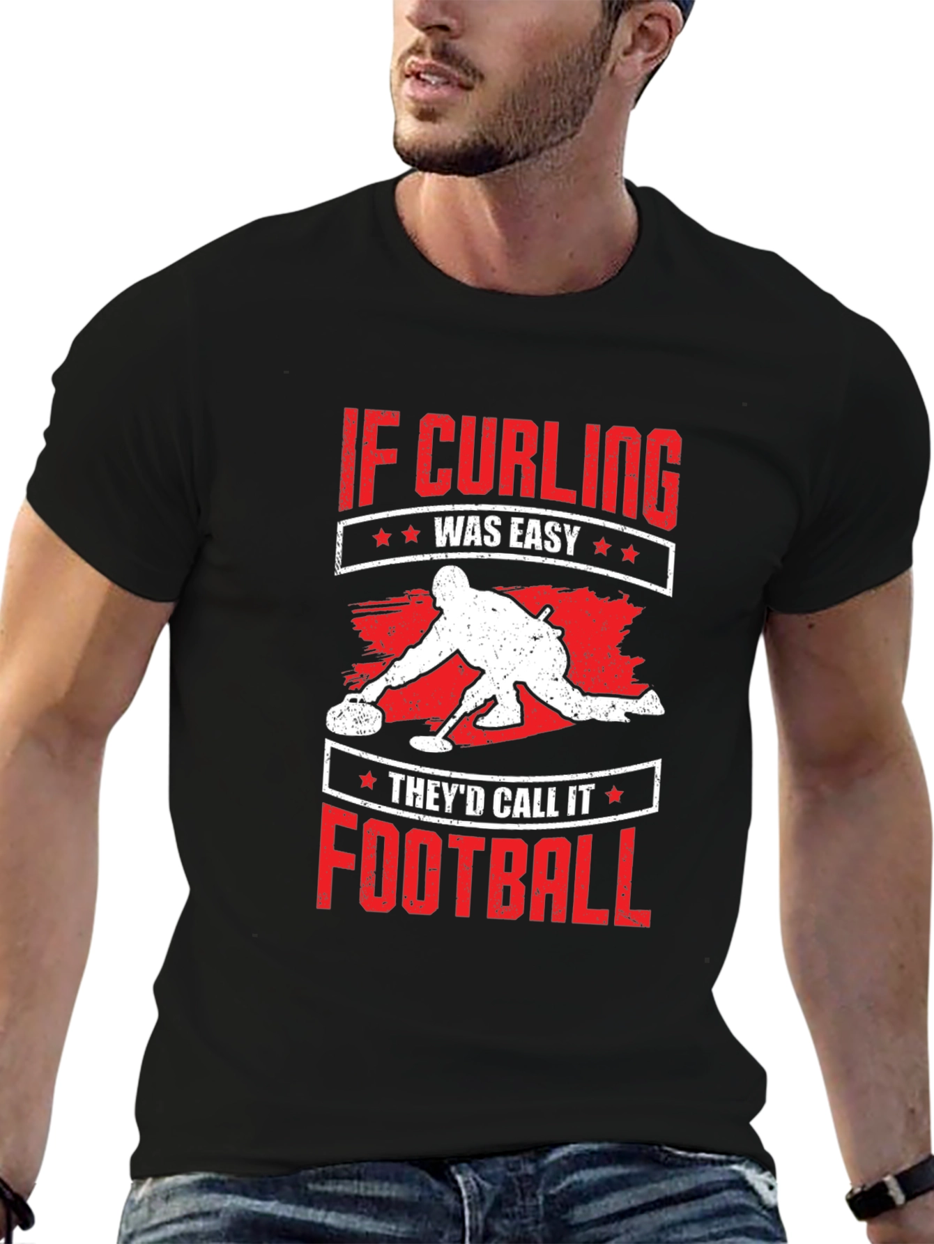 Black Curling T-Shirt - If Curling Was Easy Football view 6