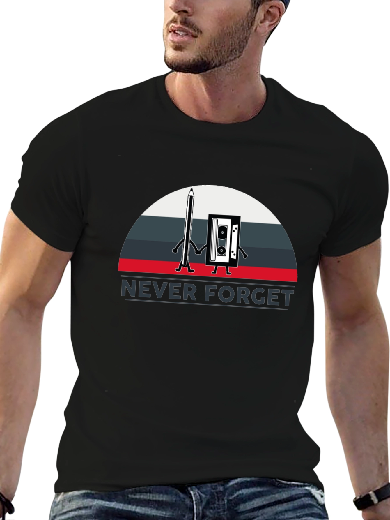 Black Retro "Never Forget" Graphic T-Shirt view 6