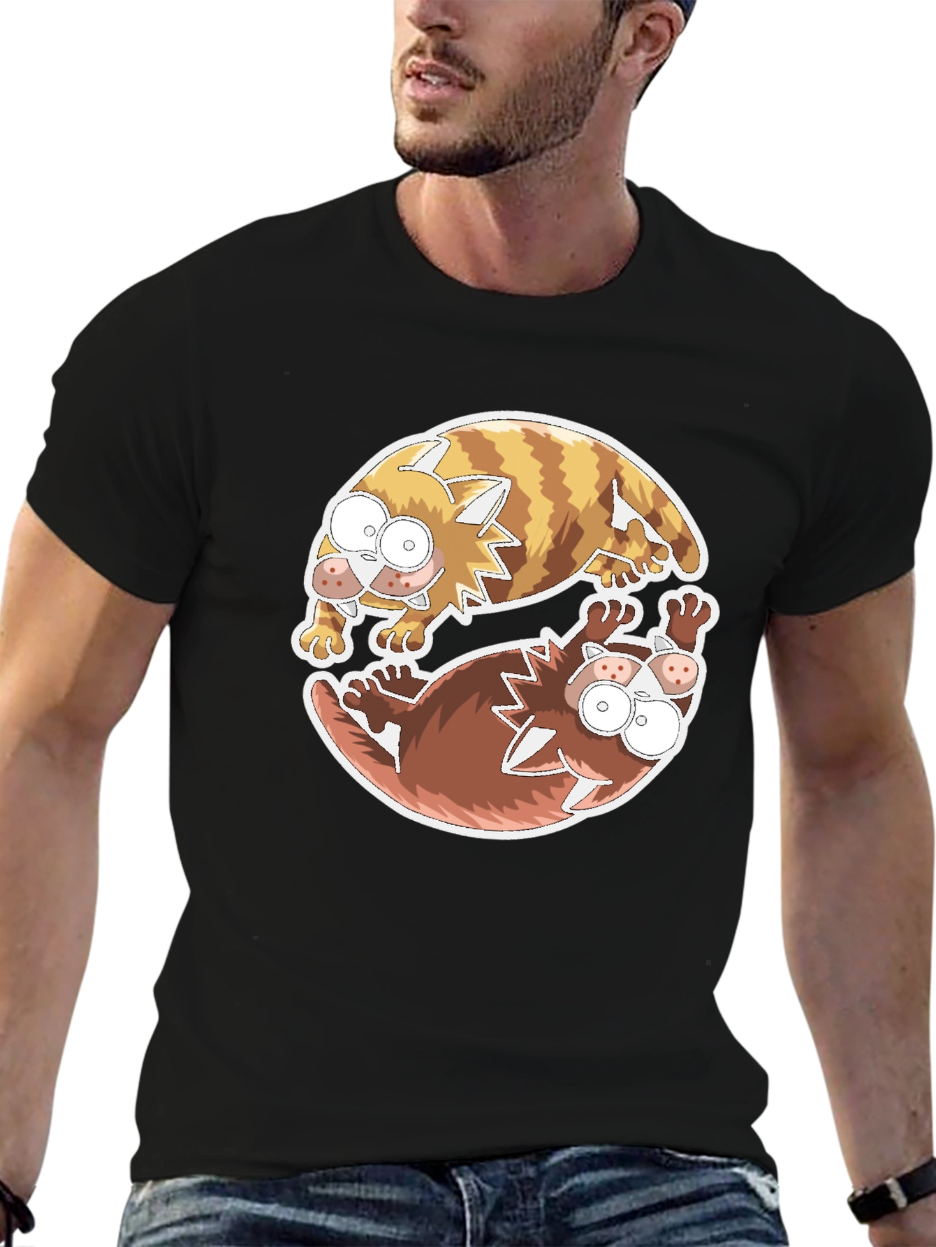 Black Yin Yang Cats Graphic Tee - Relaxed Fit view 6
