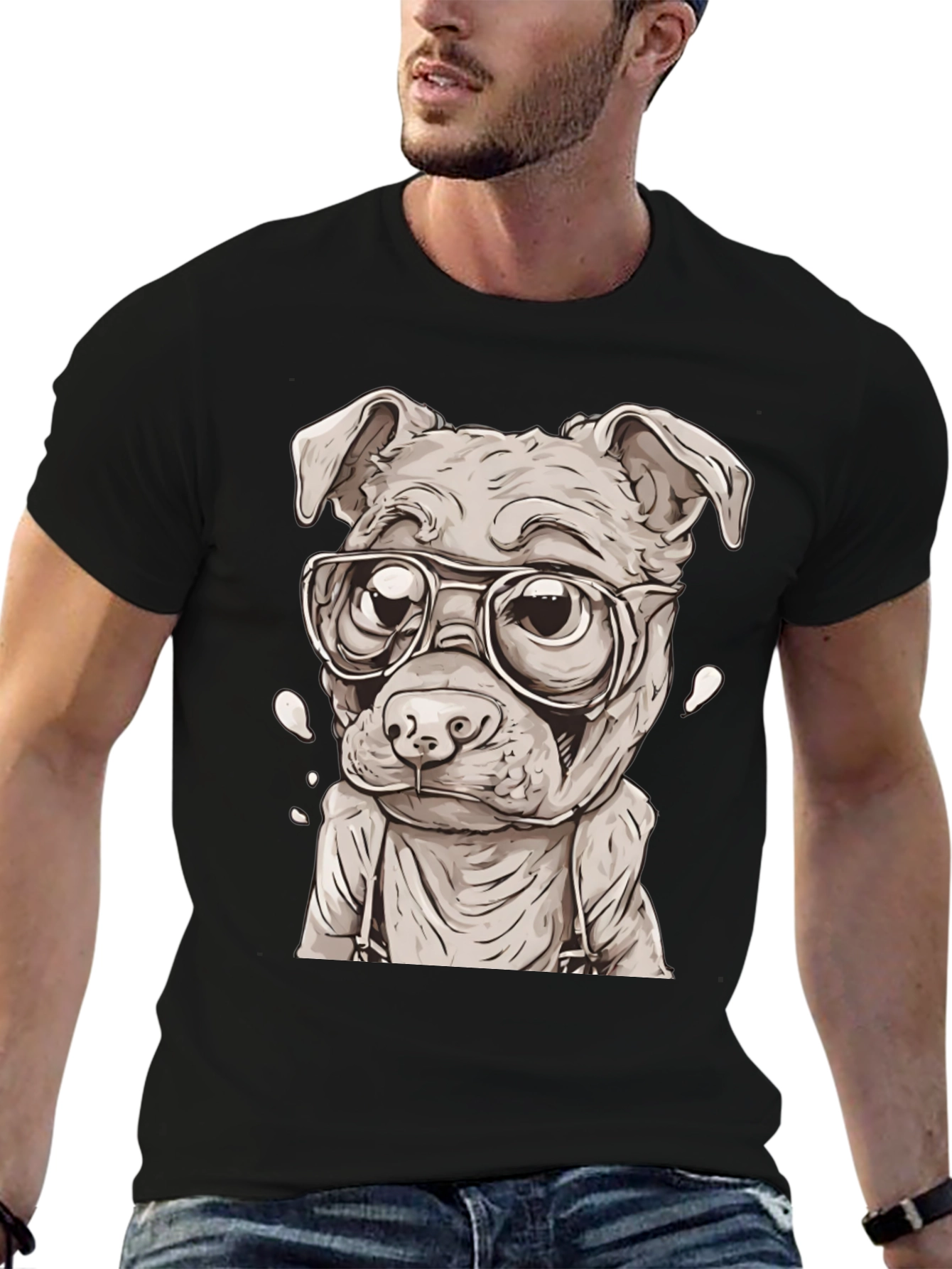Black Hipster Dog T-Shirt - Cute Animal Graphic Tee view 6