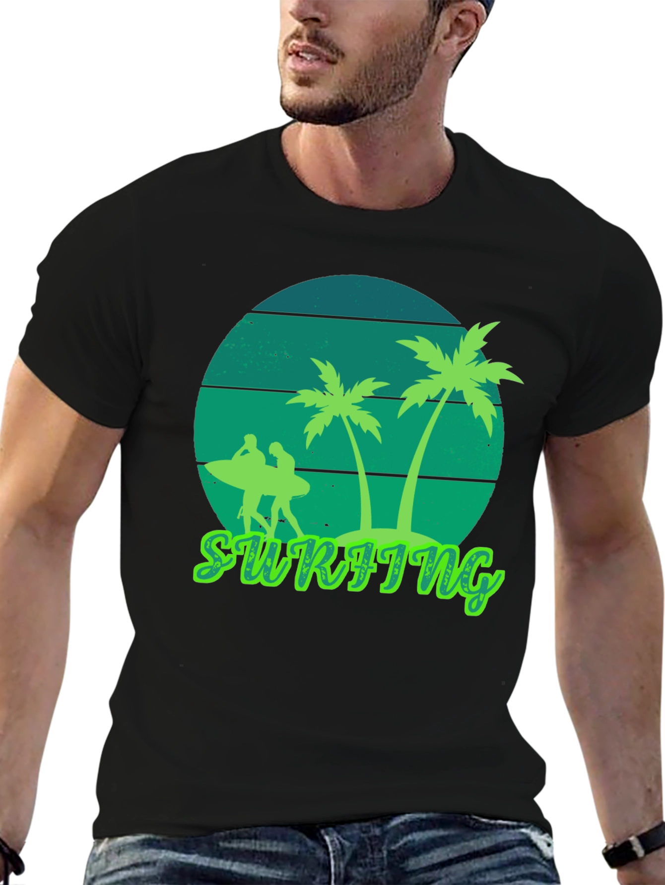 Black Surfing Vibes T-Shirt - Palm Tree Graphic Tee view 6