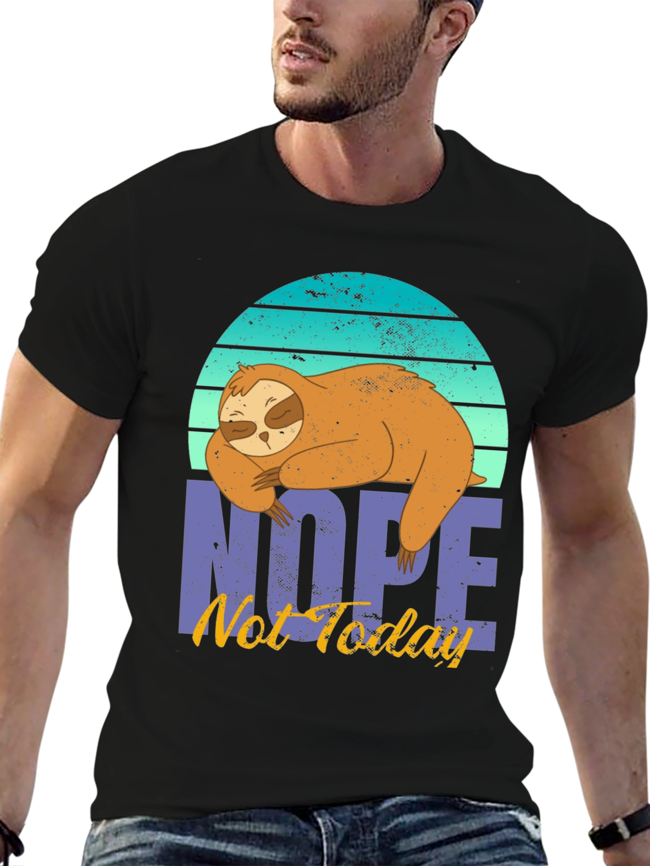 Black Nope, Not Today Sloth Graphic T-Shirt view 6