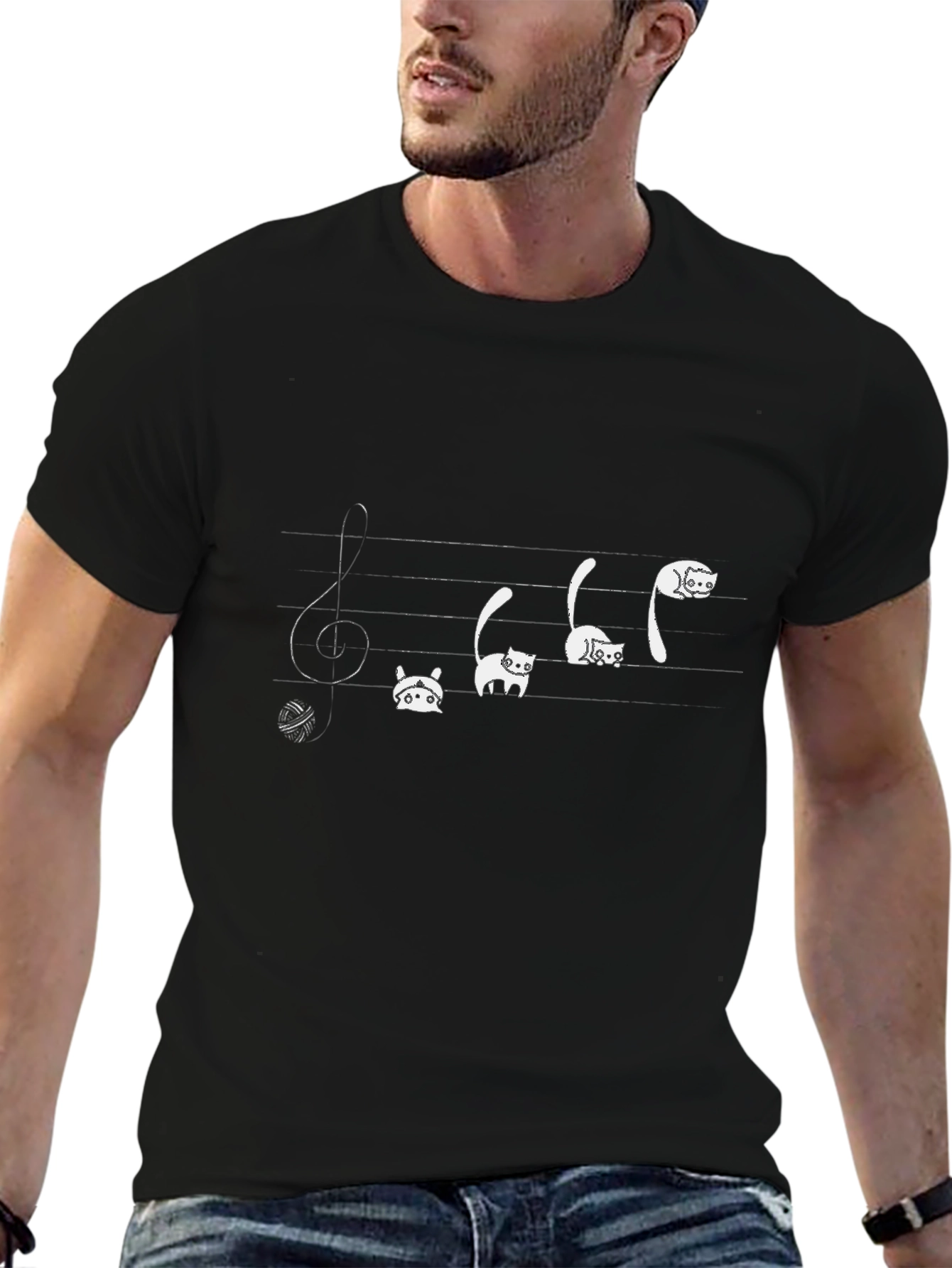 Black Musical Cats T-Shirt - Black Cotton Tee view 6