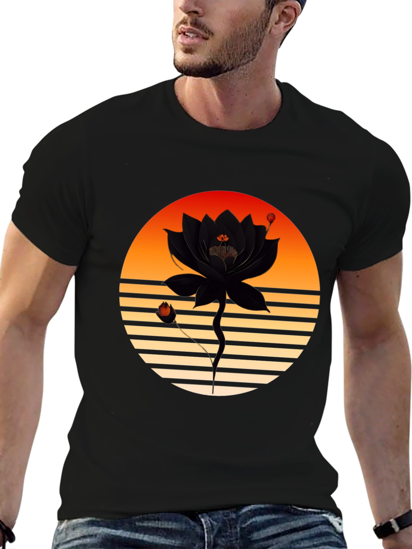 Black Sunset Lotus Graphic Tee view 6