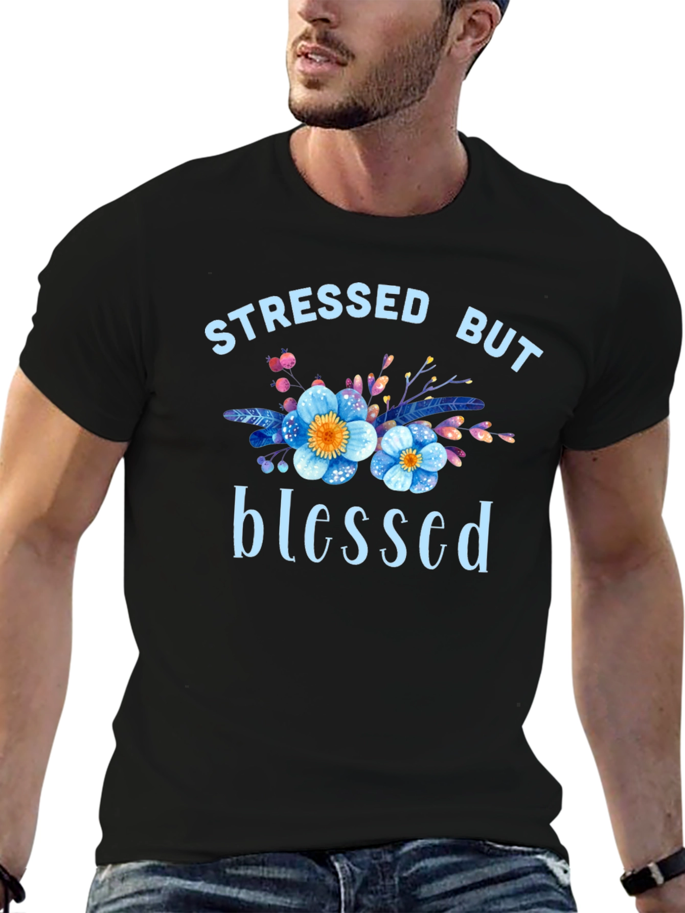Black Stressed But Blessed Graphic T-Shirt view 6