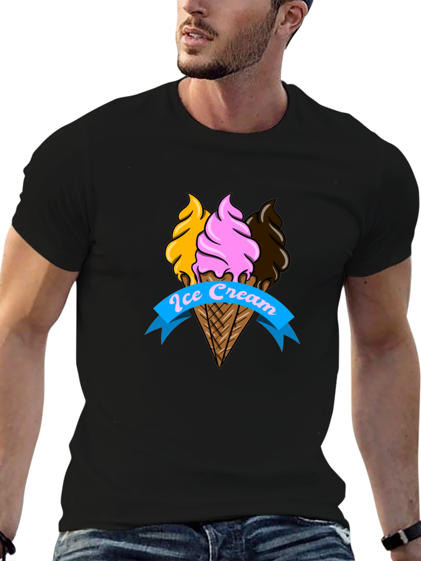 Black Ice Cream Cone Graphic Tee - Fun & Stylish T-Shirt view 6