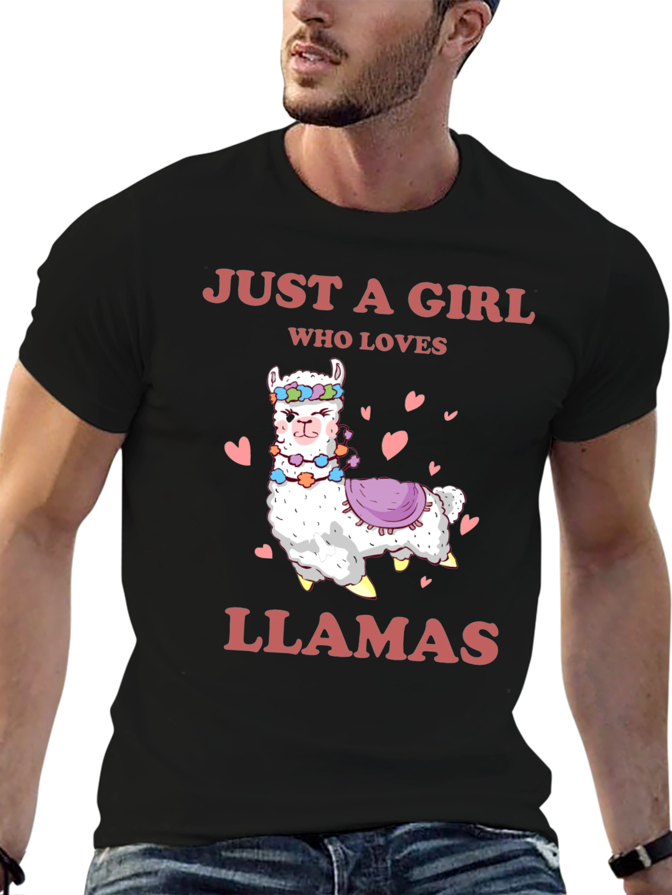 Black Just A Girl Who Loves Llamas T-Shirt view 6