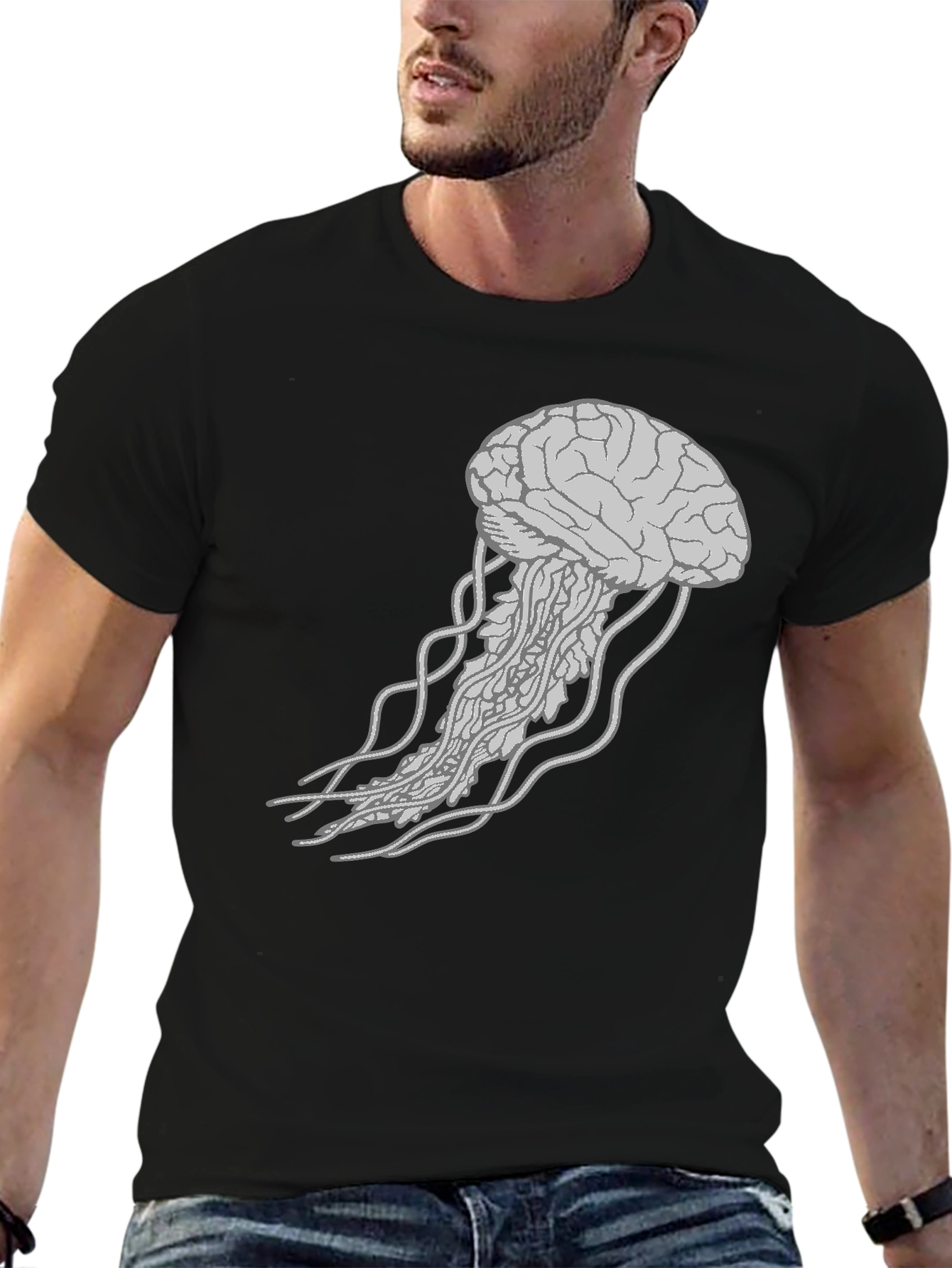 Black Brain Jellyfish Graphic T-Shirt view 6