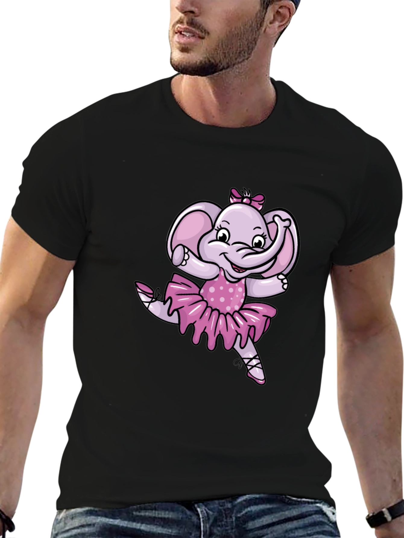 Black Ballerina Elephant Black T-Shirt view 6