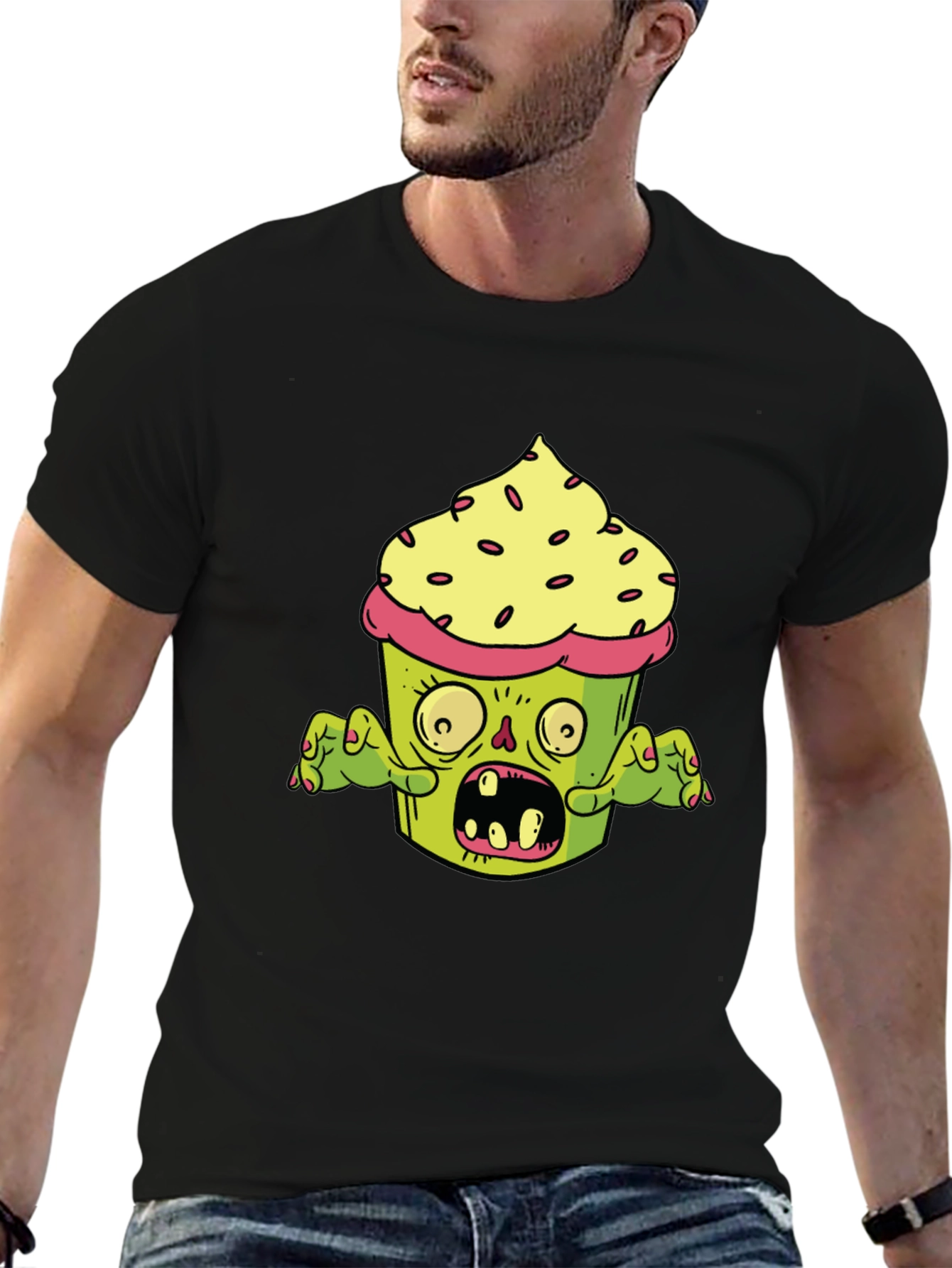 Black Zombie Cupcake T-Shirt - Graphic Novelty Tee view 6