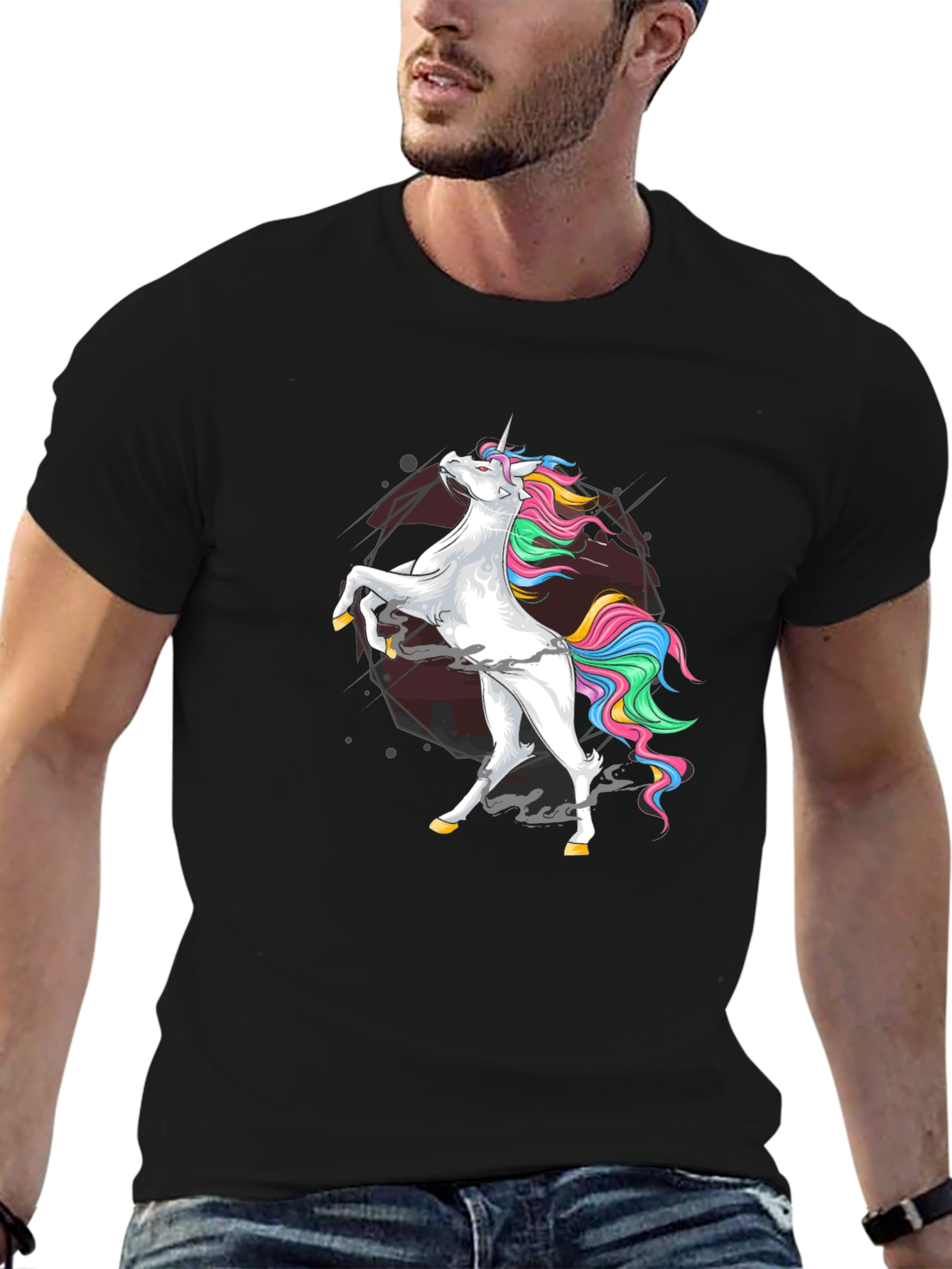 Black Unicorn Graphic Tee - Men's Black Cotton Shirt view 6