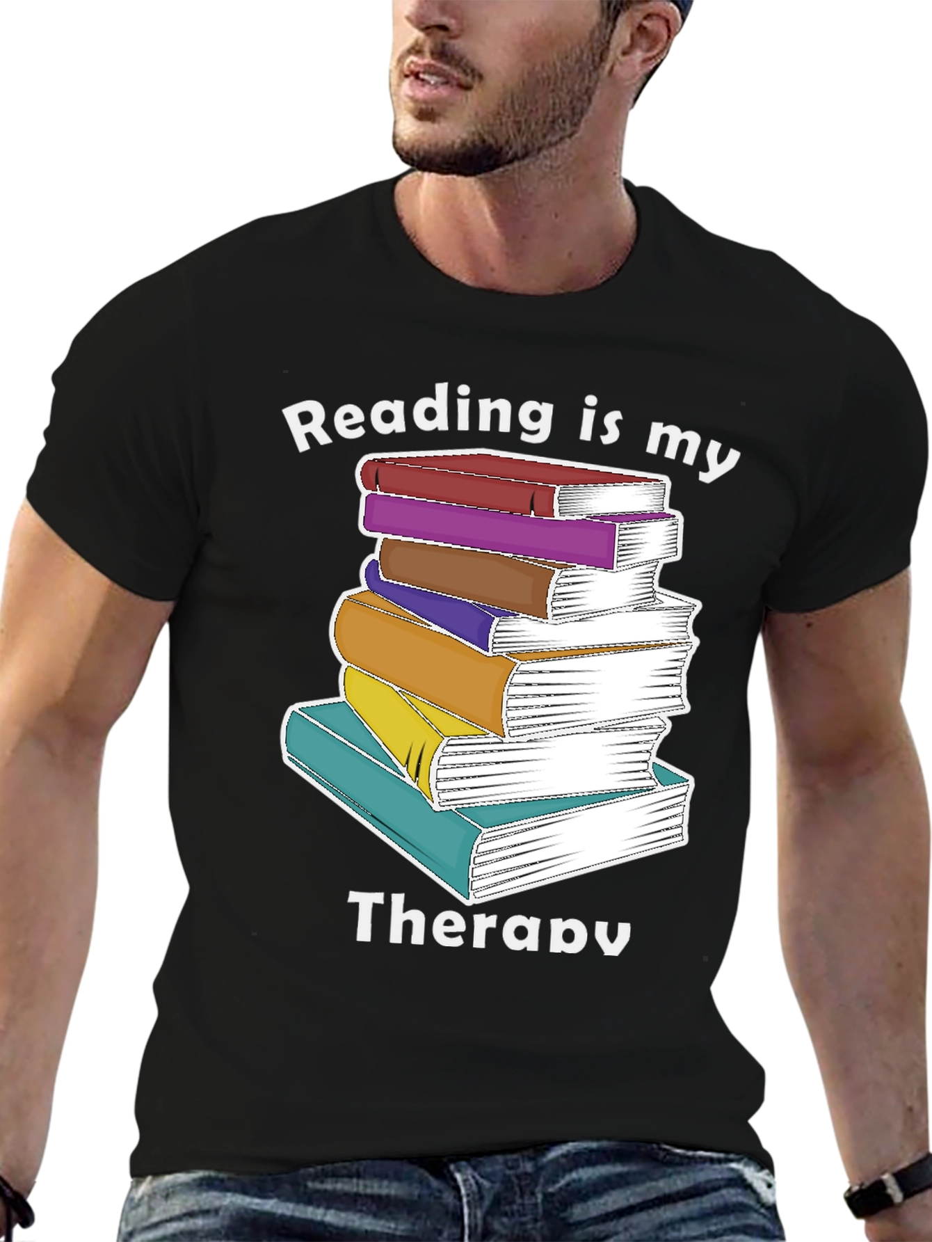 Black Reading Is My Therapy T-Shirt view 6