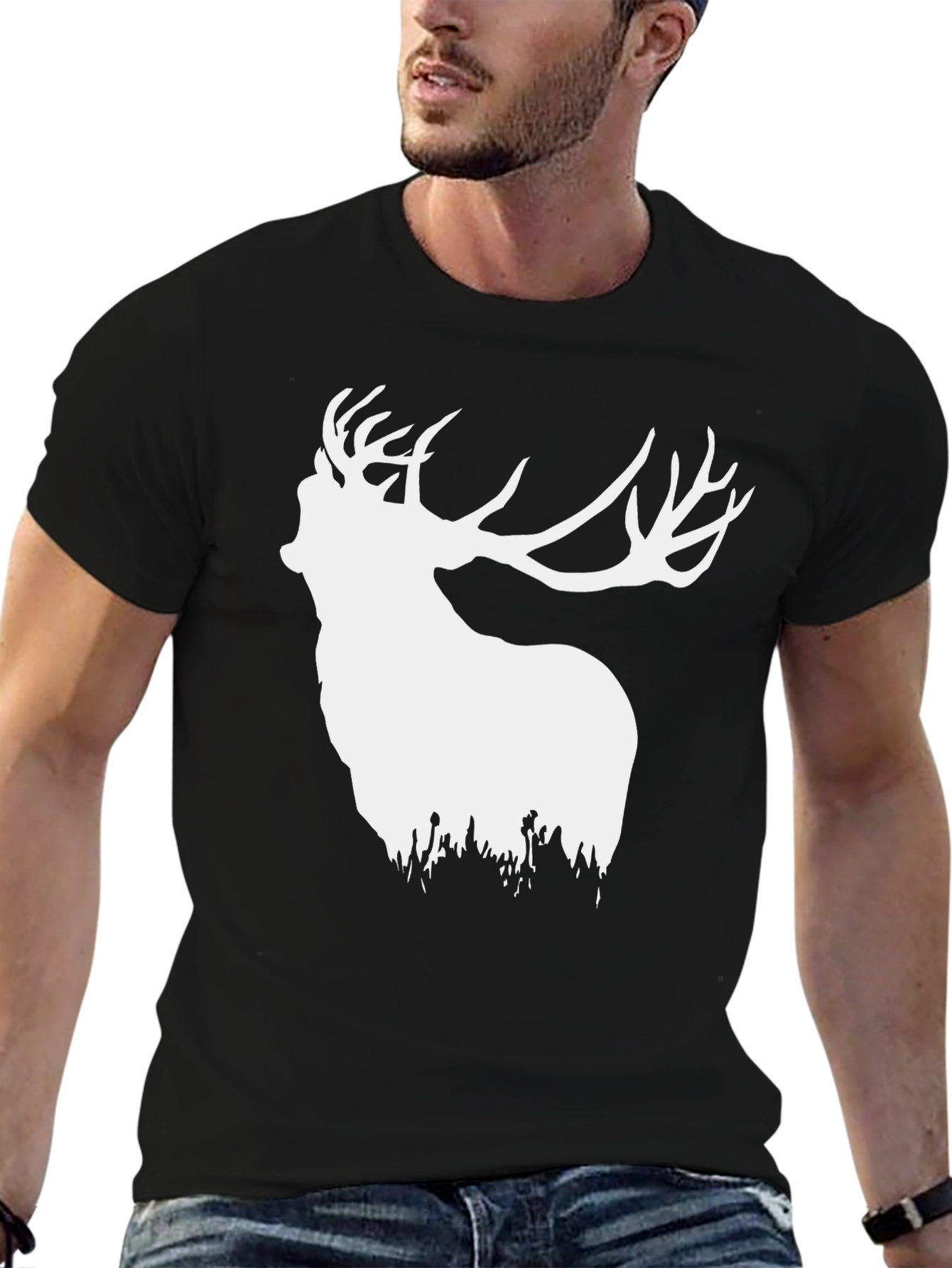 Black Stag Graphic Tee - Black Deer T-Shirt view 6