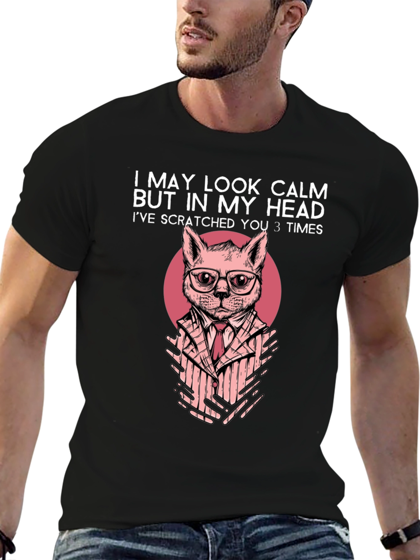 Black Calm Cat Men's T-Shirt view 6