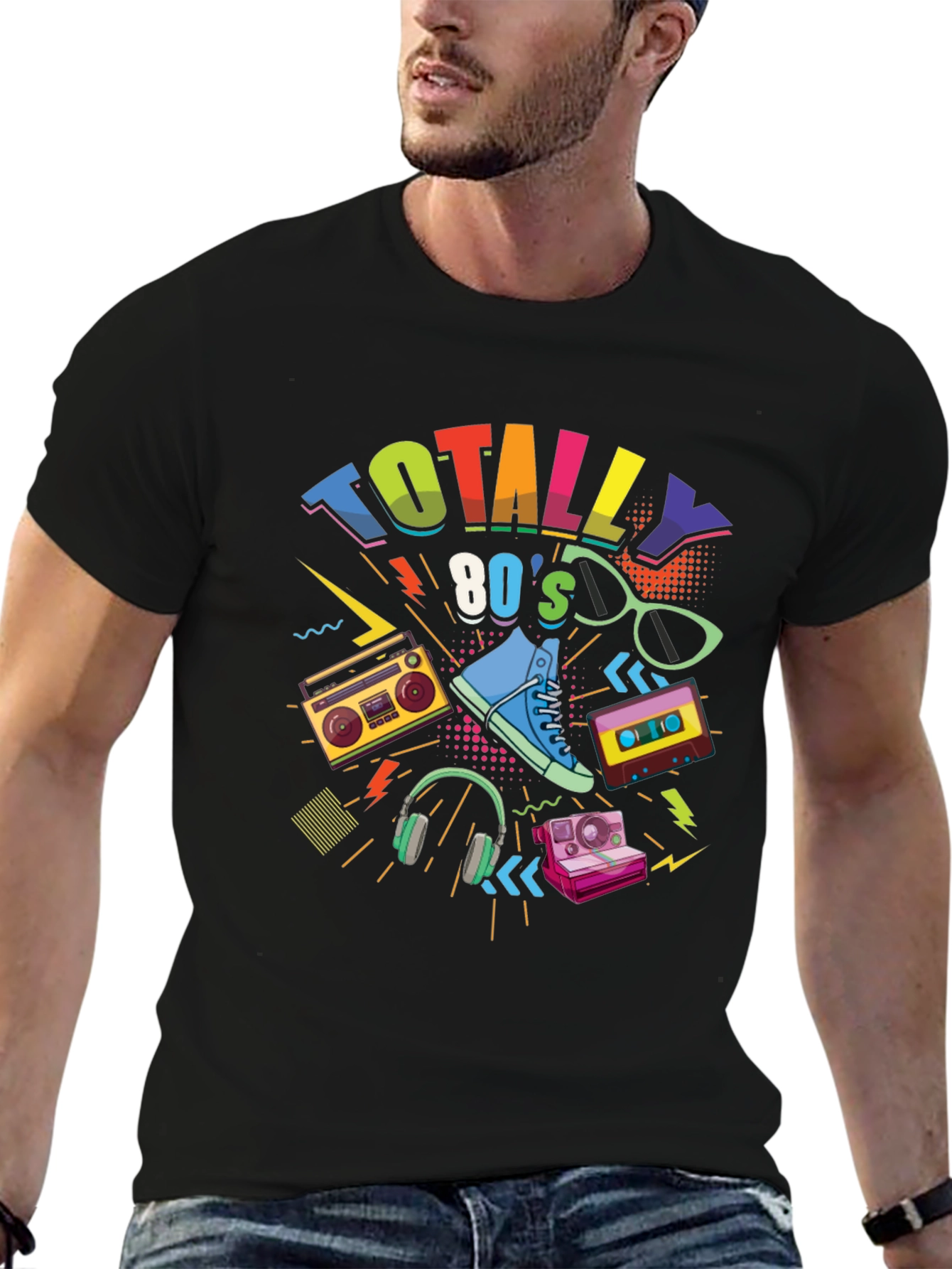 Black Totally 80's Graphic Tee - Retro Style T-Shirt view 6