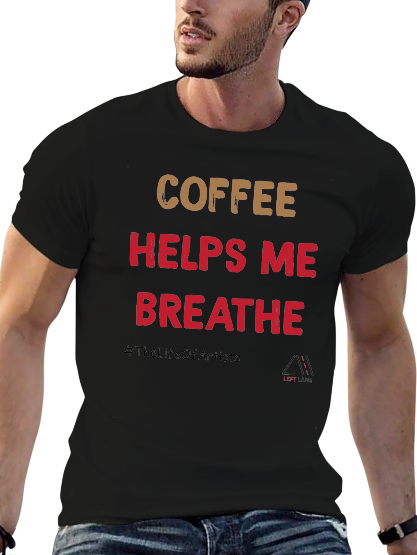 Black Coffee Helps Me Breathe Graphic T-Shirt view 6