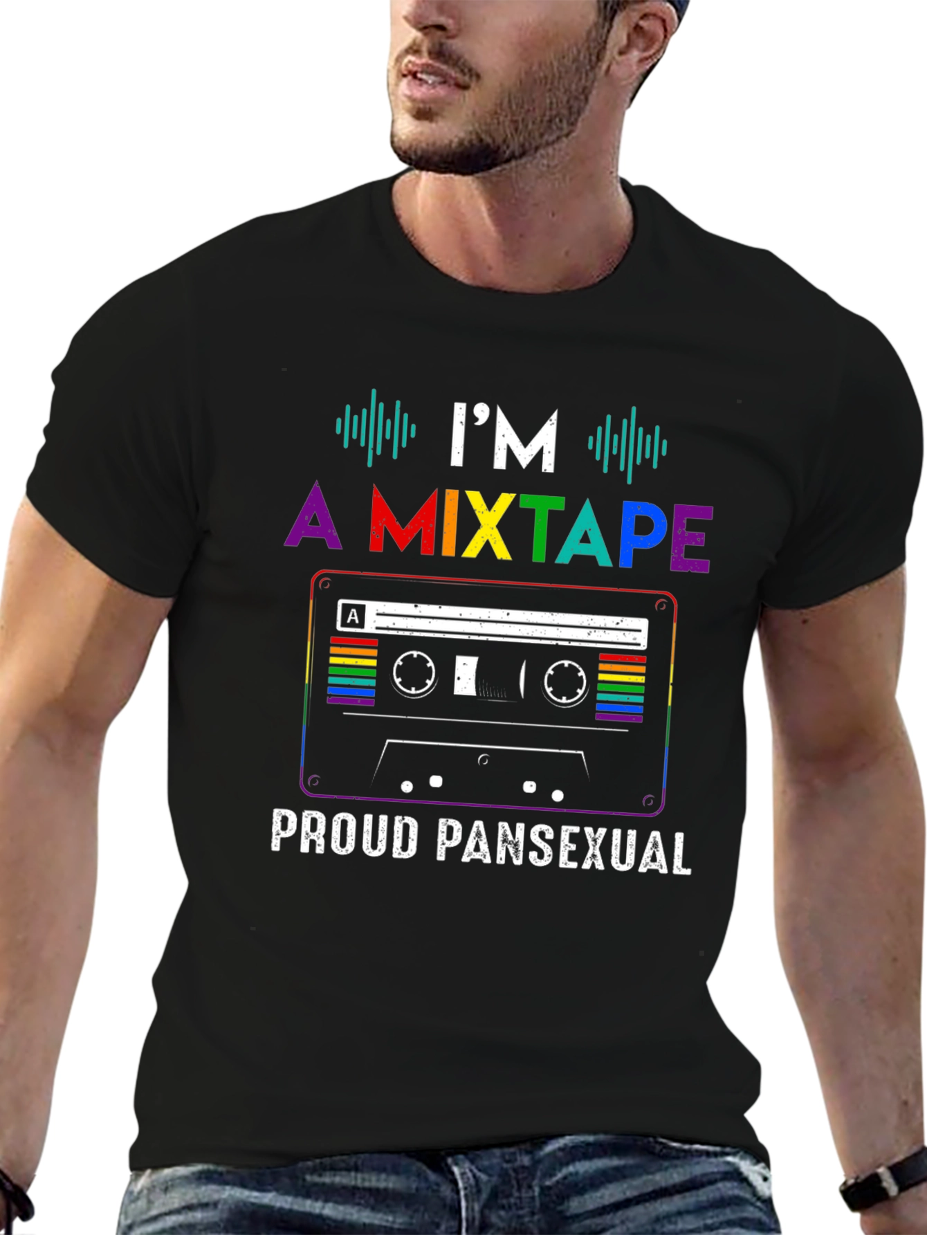 Black I'm a Mixtape Proud Pansexual T-Shirt view 6