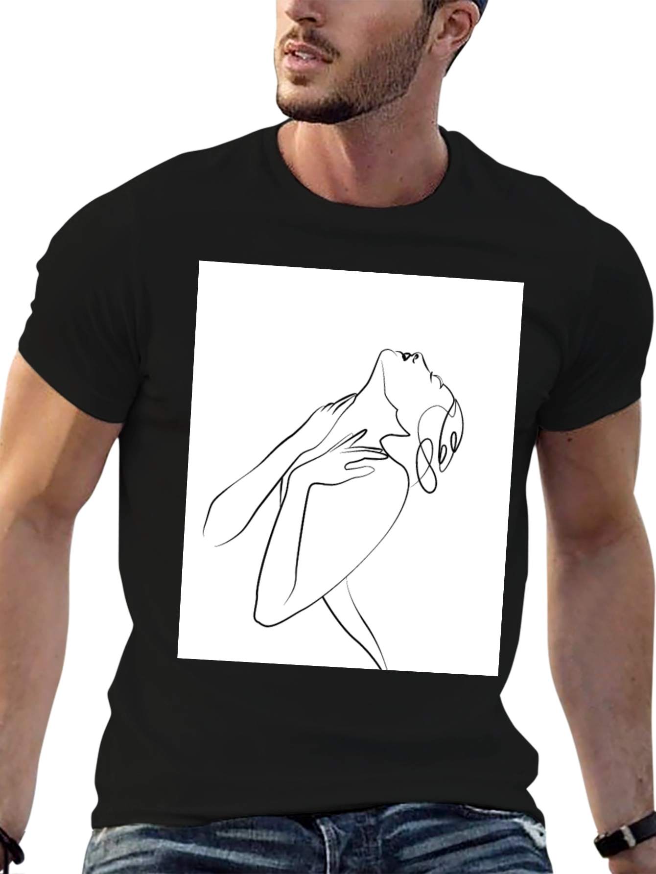 Black Abstract Line Art Graphic Tee - Unisex Black T-Shirt view 6