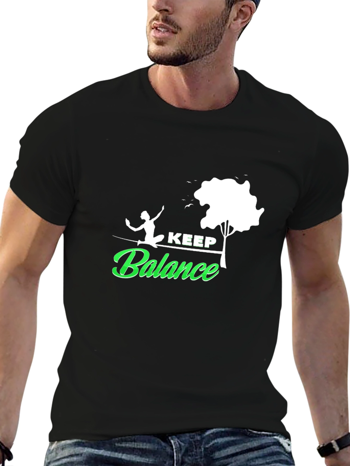 Black Keep Balance Graphic Tee - Black Cotton T-Shirt view 6