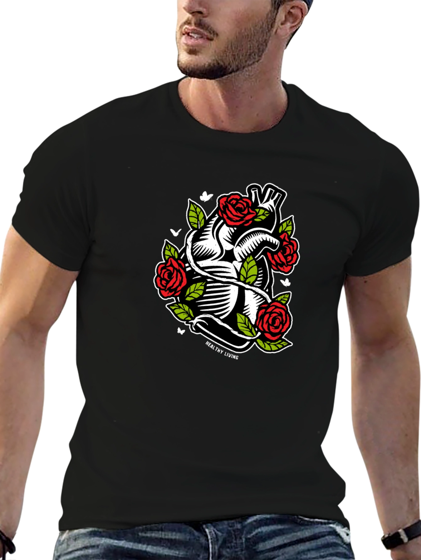 Black Heart & Roses Graphic T-Shirt - Black view 6