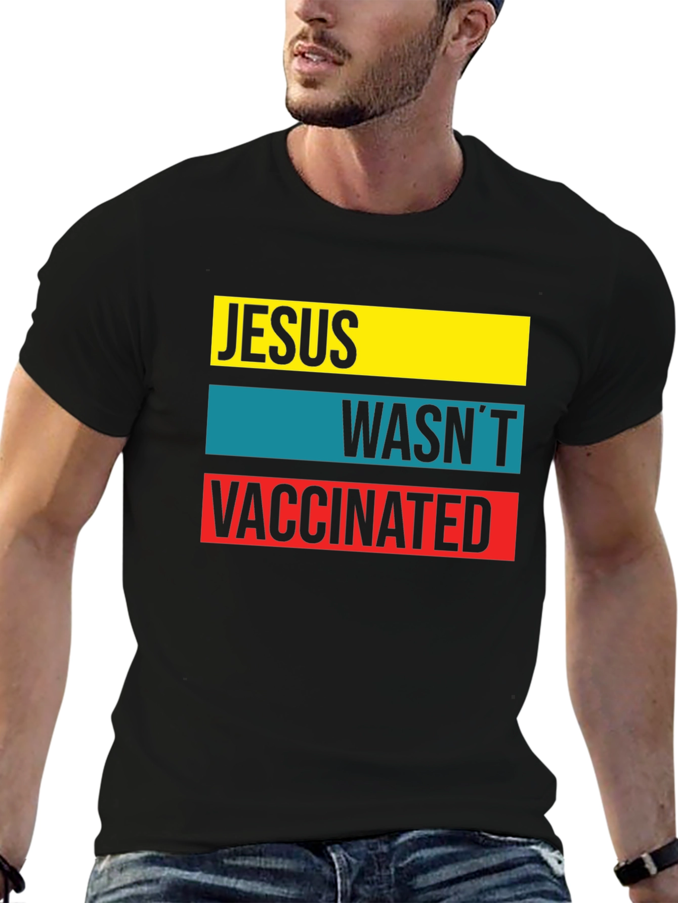 Black Jesus Wasn't Vaccinated Graphic T-Shirt view 6