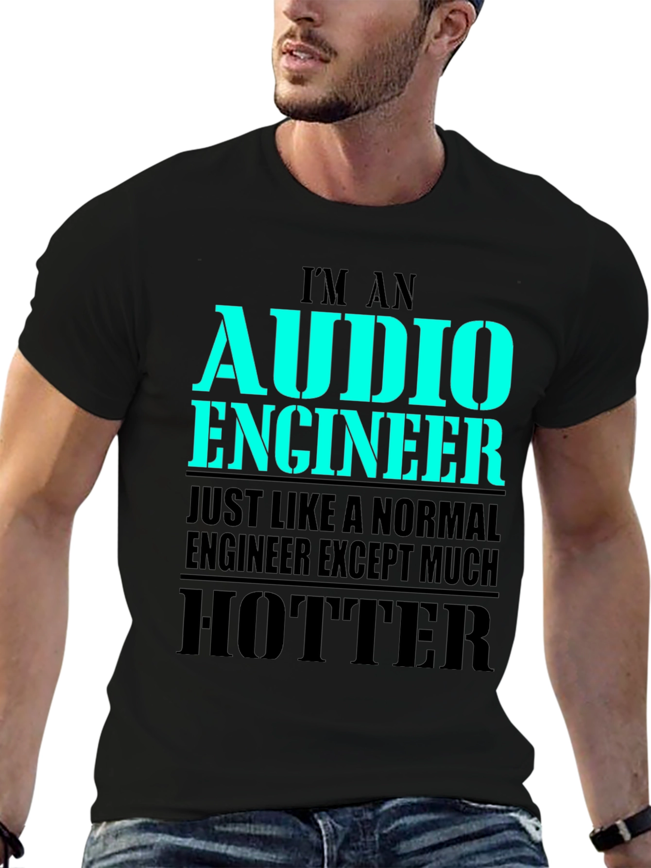 Black Funny Audio Engineer T-Shirt - Hotter Than Normal Engineer view 6