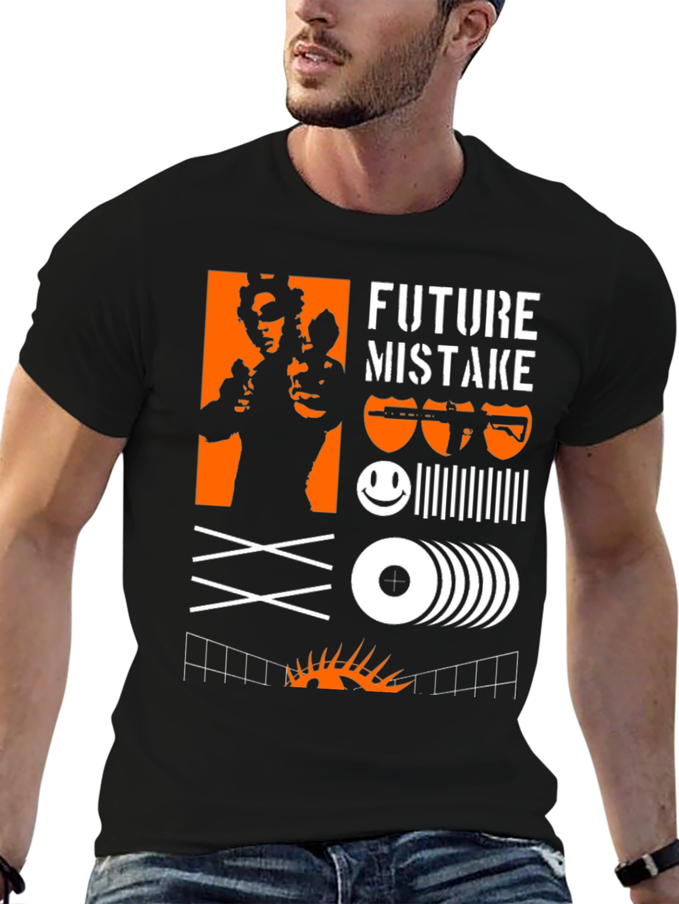 Black Edgy Graphic Tee: Future Mistake Design view 6