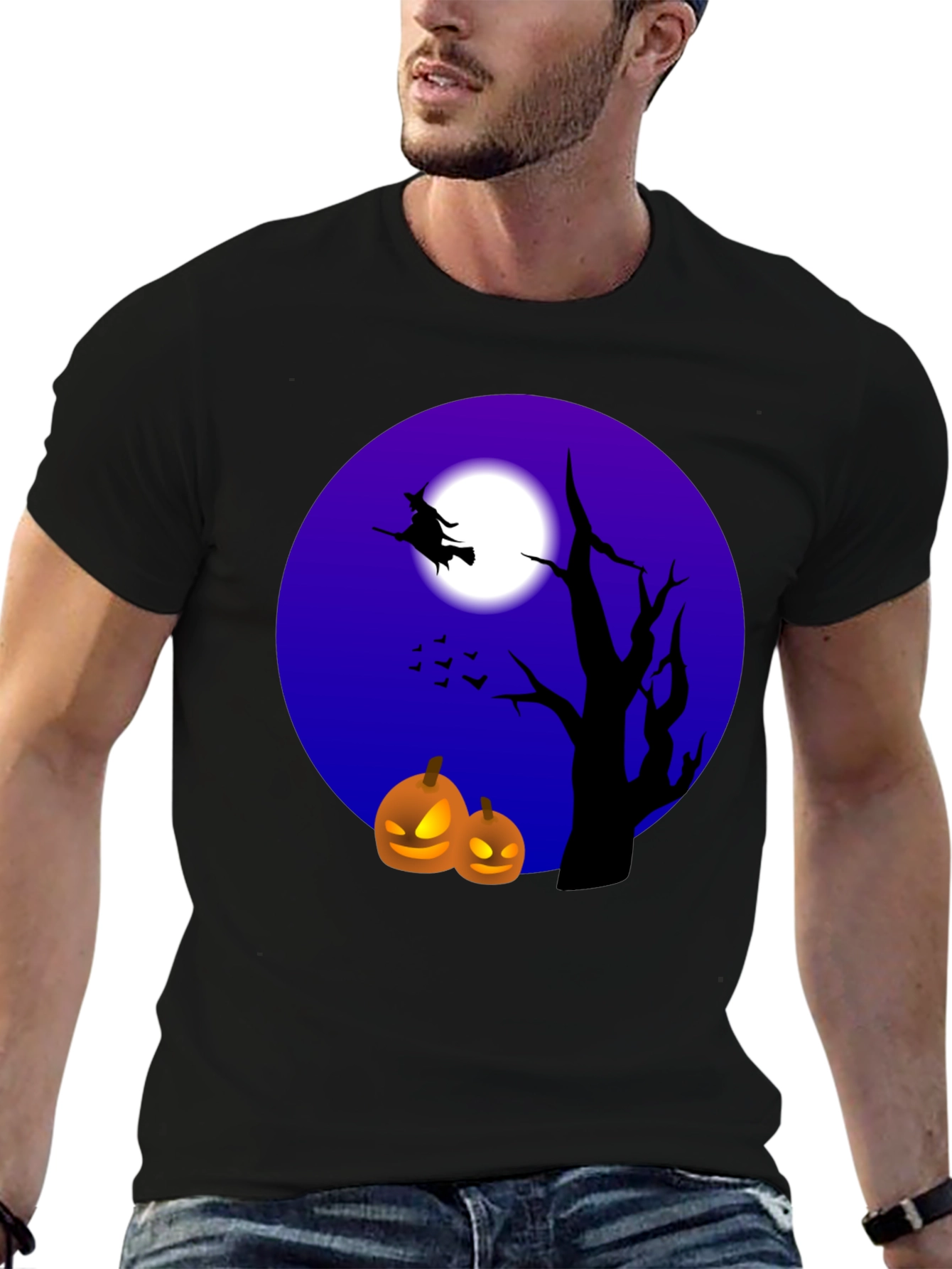 Black Halloween Witch and Pumpkin T-Shirt view 6