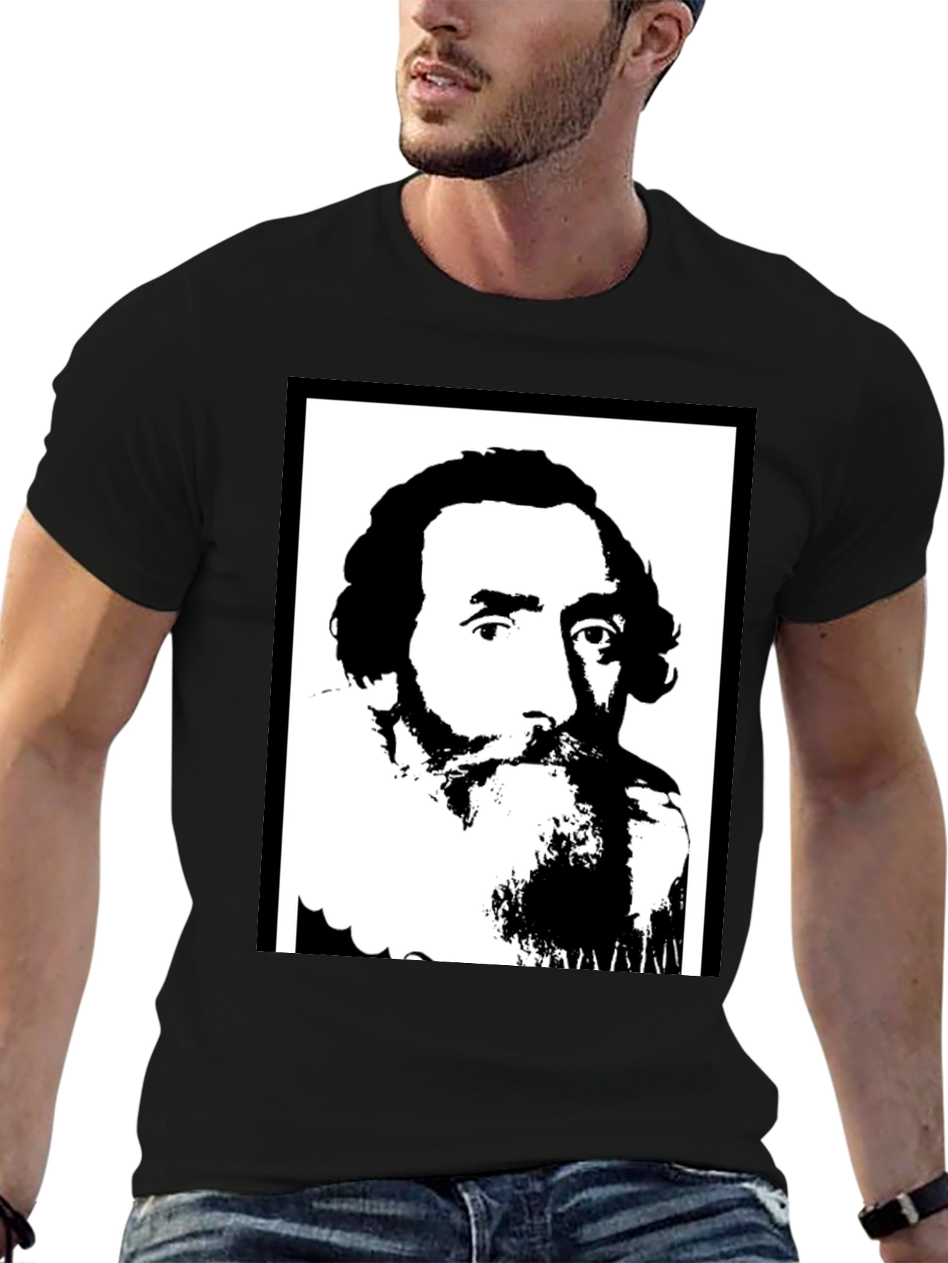 Black Vintage Portrait Graphic Black T-Shirt view 6